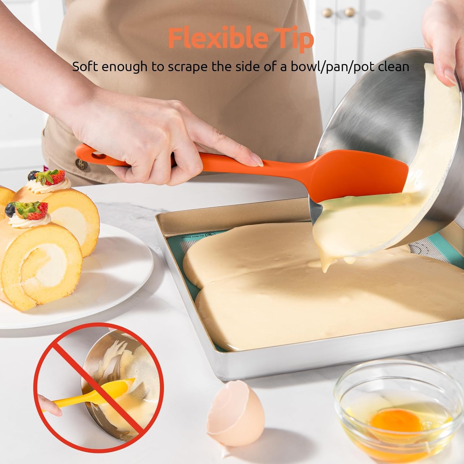 600ºF Heat Resistant Silicone Spatulas: Kitchen Cooking Mixing Utensils (4PCS, Orange) and 8