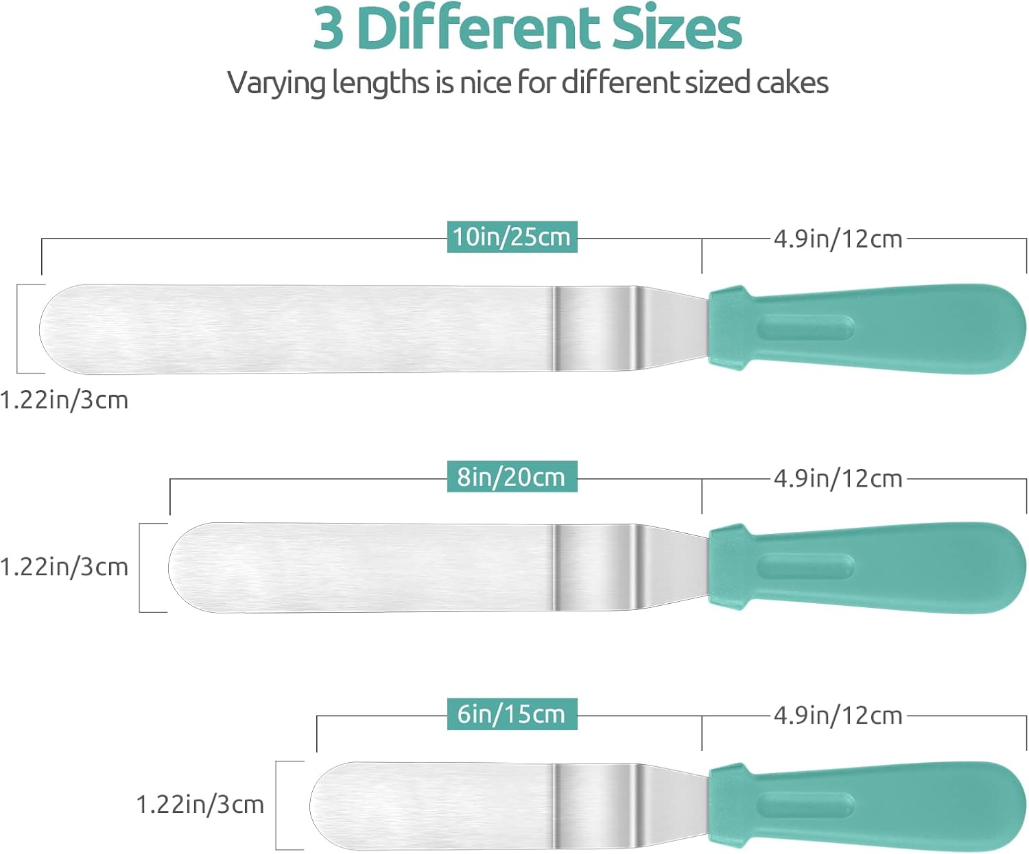 Icing Spatula,  Stainless Steel Angled Cake Decorating Frosting Spatula Set of 3 (Aqua Sky), and 8