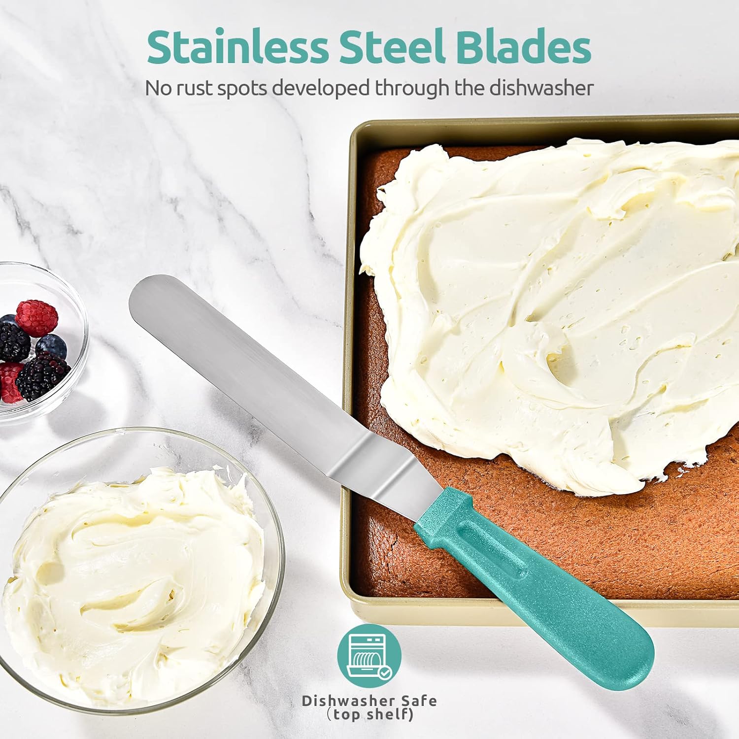 Icing Spatula,  Stainless Steel Angled Cake Decorating Frosting Spatula Set of 3 (Aqua Sky), and 8