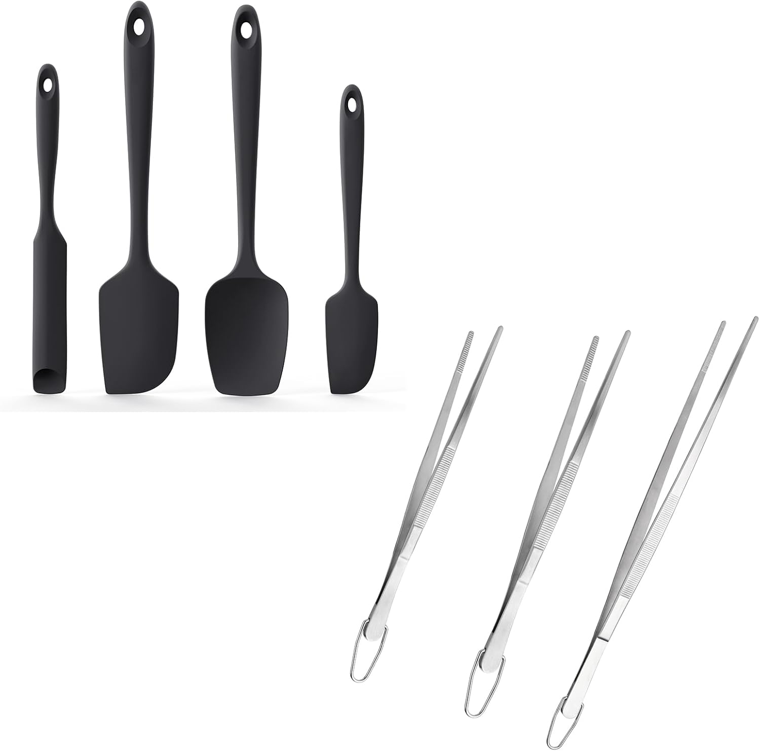 600ºF Heat Resistant Silicone Spatulas: Kitchen Cooking Mixing Utensils (4PCS, Black) and 8