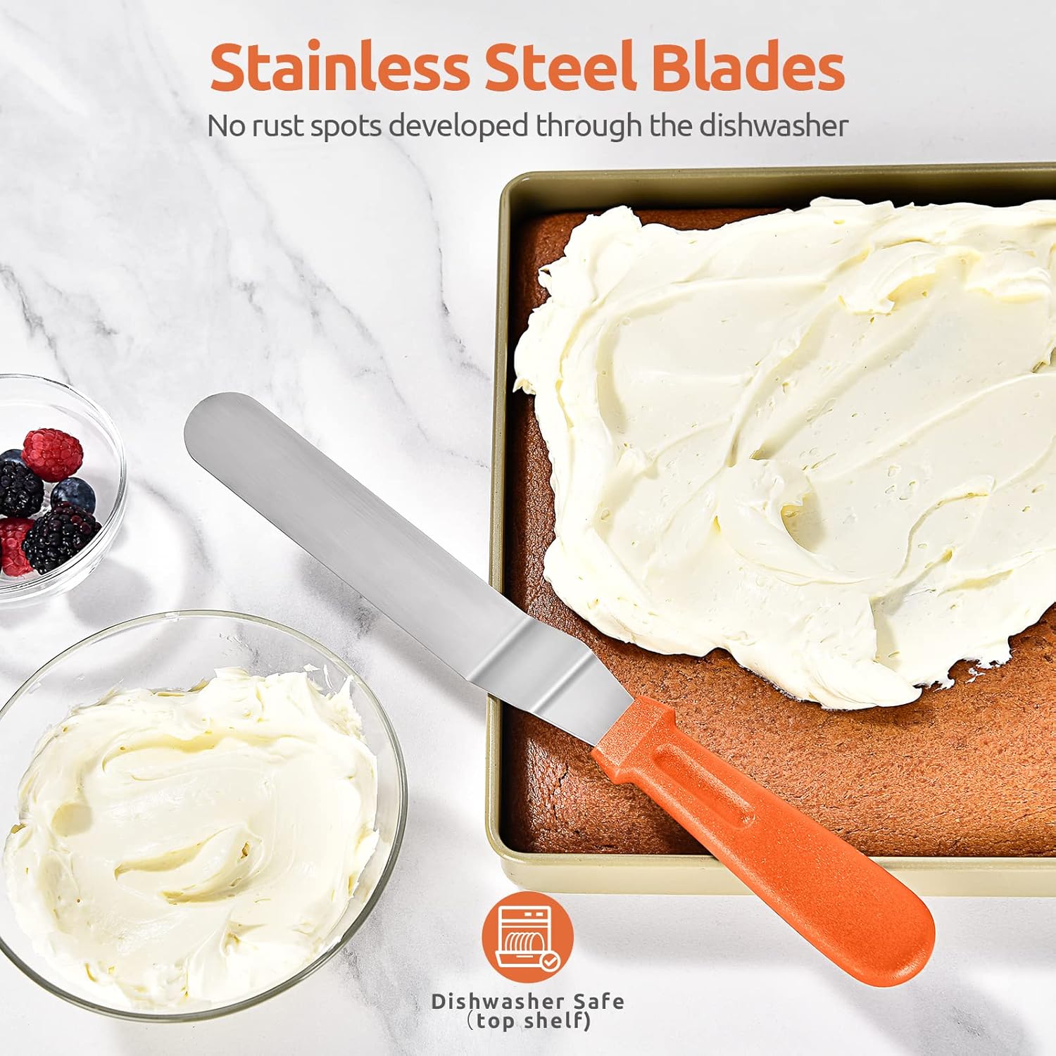 Icing Spatula,  Stainless Steel Angled Cake Decorating Frosting Spatula Set of 3 (Orange), and 8
