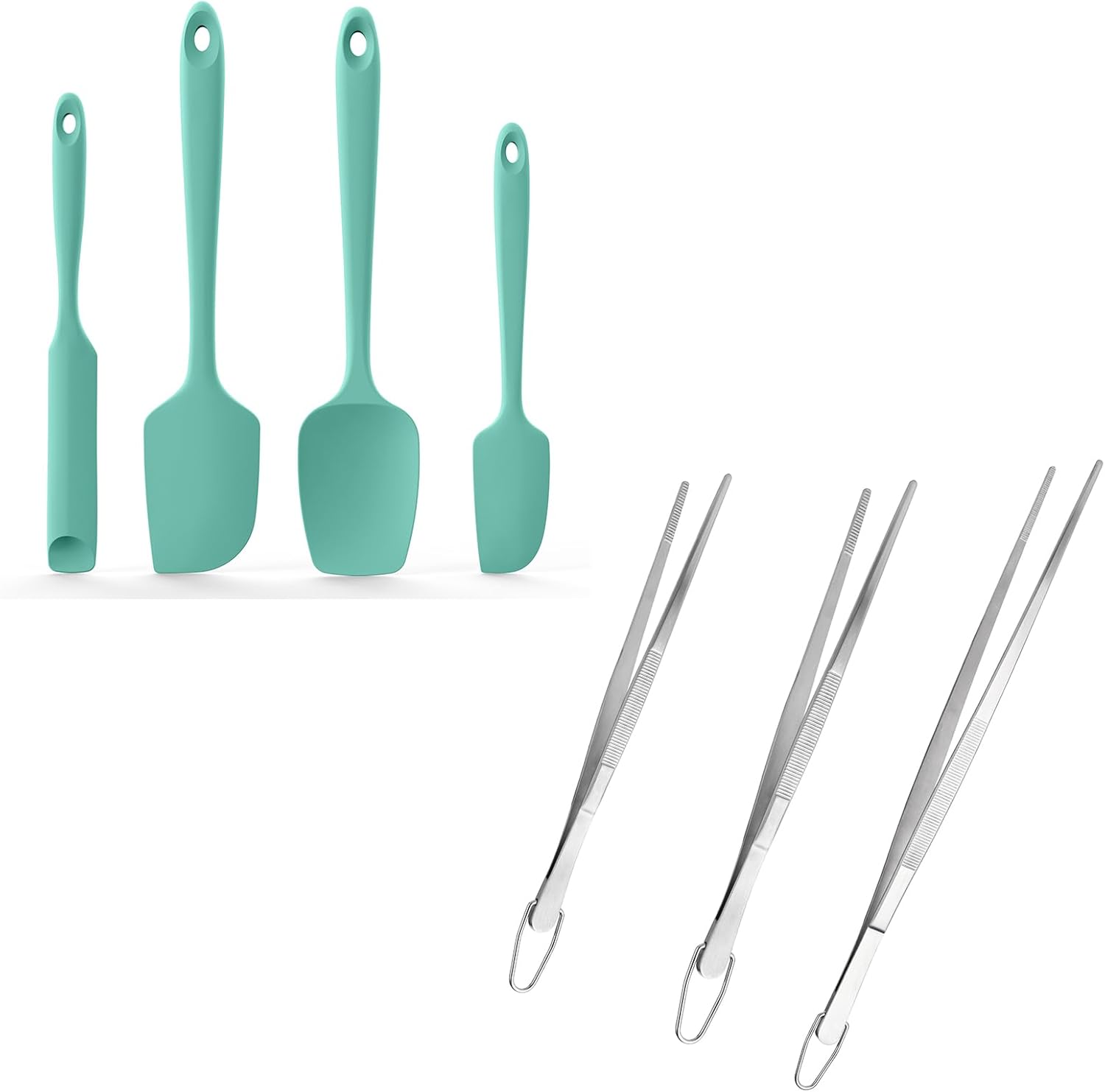 600ºF Heat Resistant Silicone Spatulas: Kitchen Cooking Mixing Utensils (4PCS, Aqua Sky) and 8
