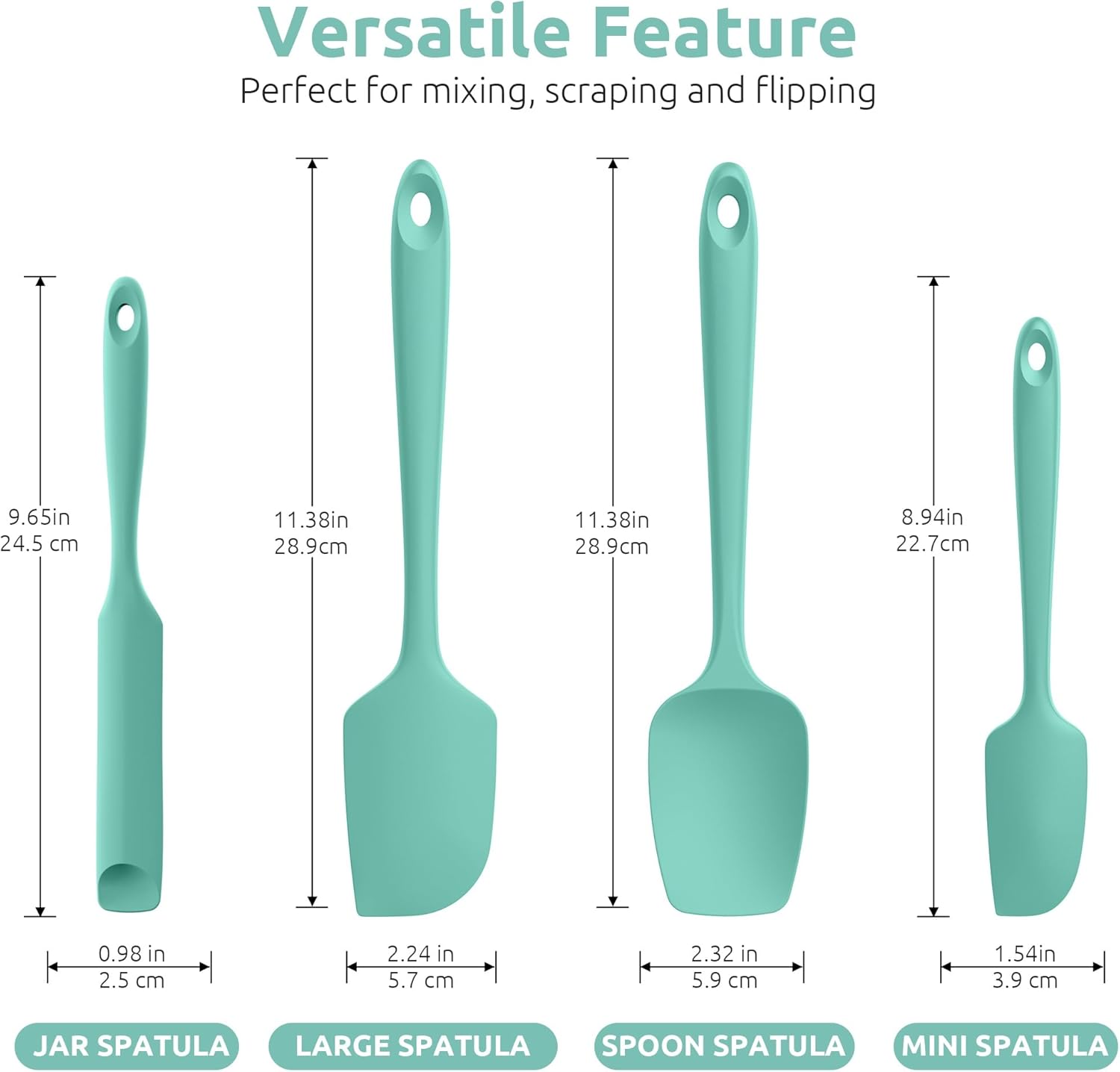 600ºF Heat Resistant Silicone Spatulas: Kitchen Cooking Mixing Utensils (4PCS, Aqua Sky) and 8