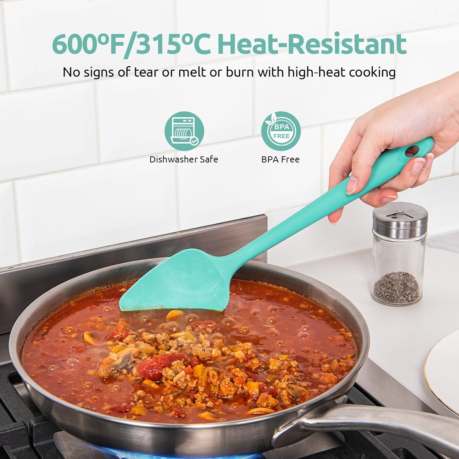600ºF Heat Resistant Silicone Spatulas: Kitchen Cooking Mixing Utensils (4PCS, Aqua Sky) and 8