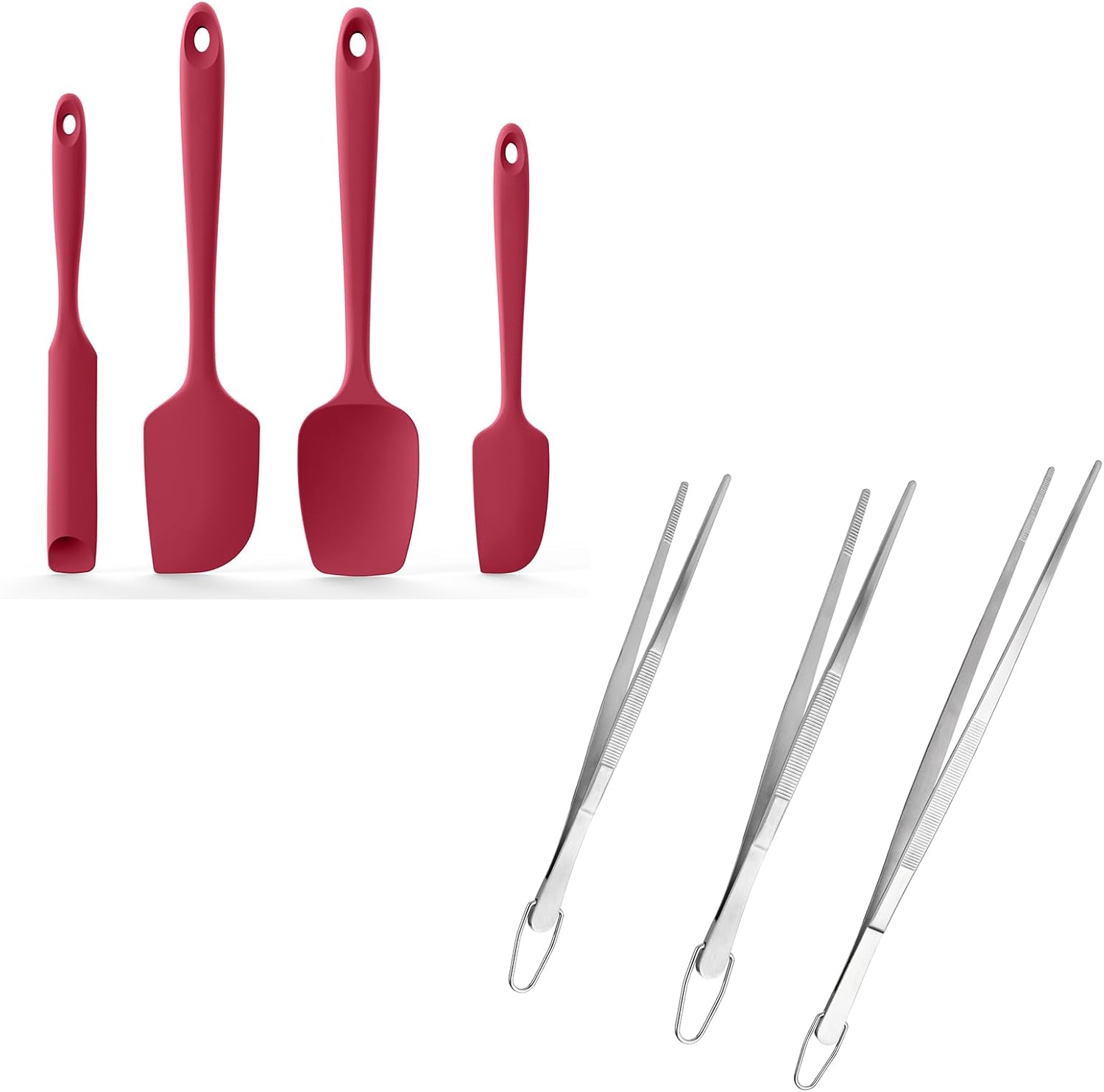 600ºF Heat Resistant Silicone Spatulas: Kitchen Cooking Mixing Utensils (4PCS, Red) and 8