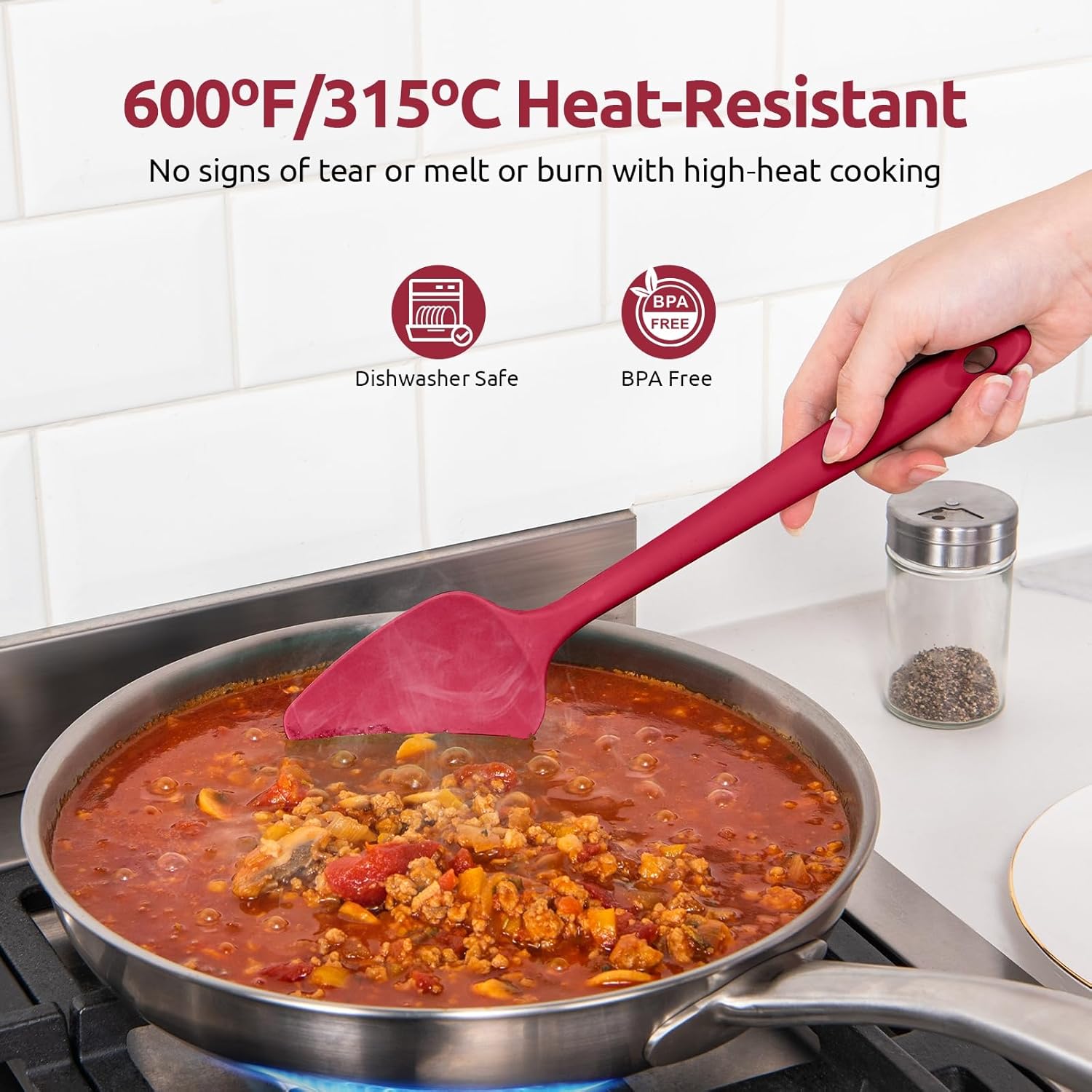 600ºF Heat Resistant Silicone Spatulas: Kitchen Cooking Mixing Utensils (4PCS, Red) and 8