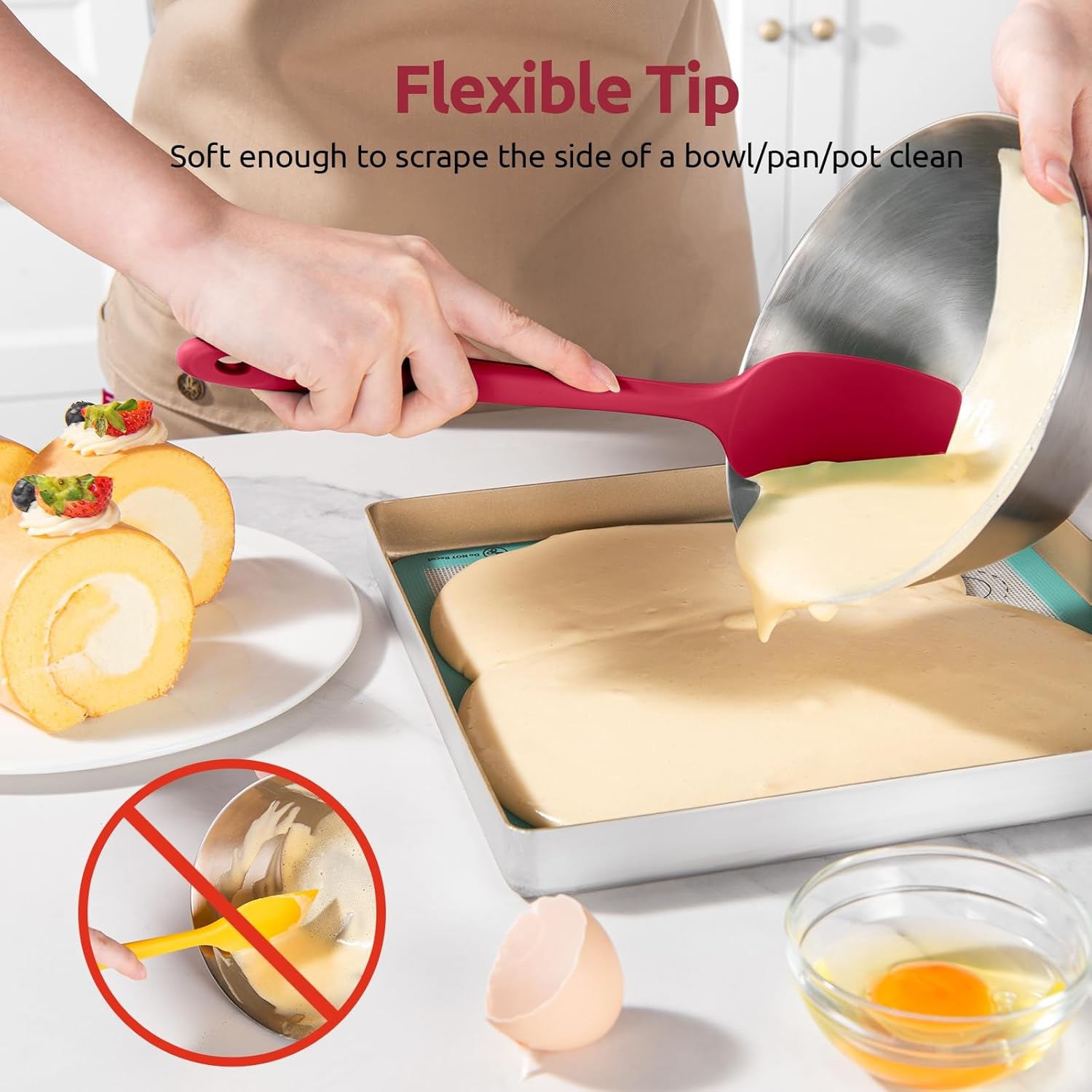 600ºF Heat Resistant Silicone Spatulas: Kitchen Cooking Mixing Utensils (4PCS, Red) and 8