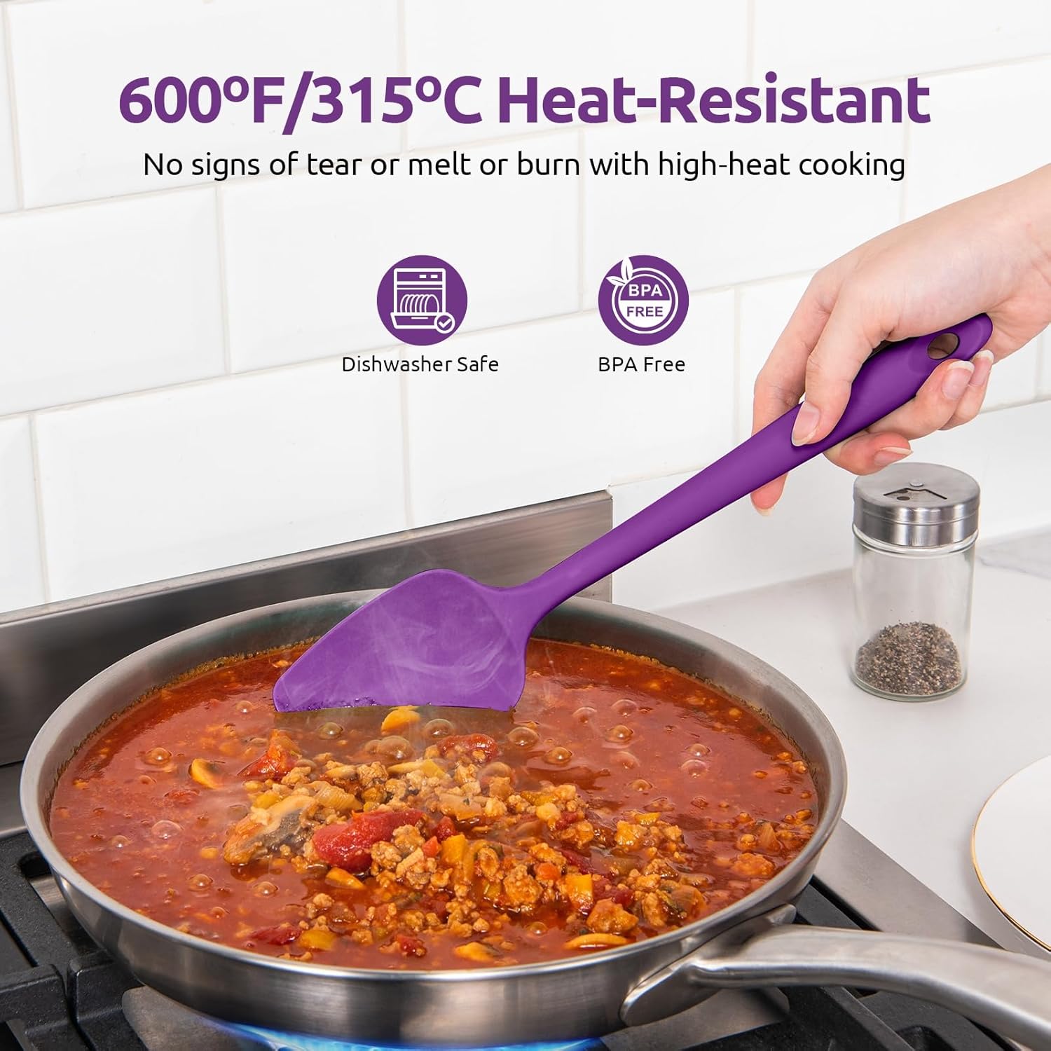600ºF Heat Resistant Silicone Spatulas: Kitchen Cooking Mixing Utensils (4PCS, Purple) and 8
