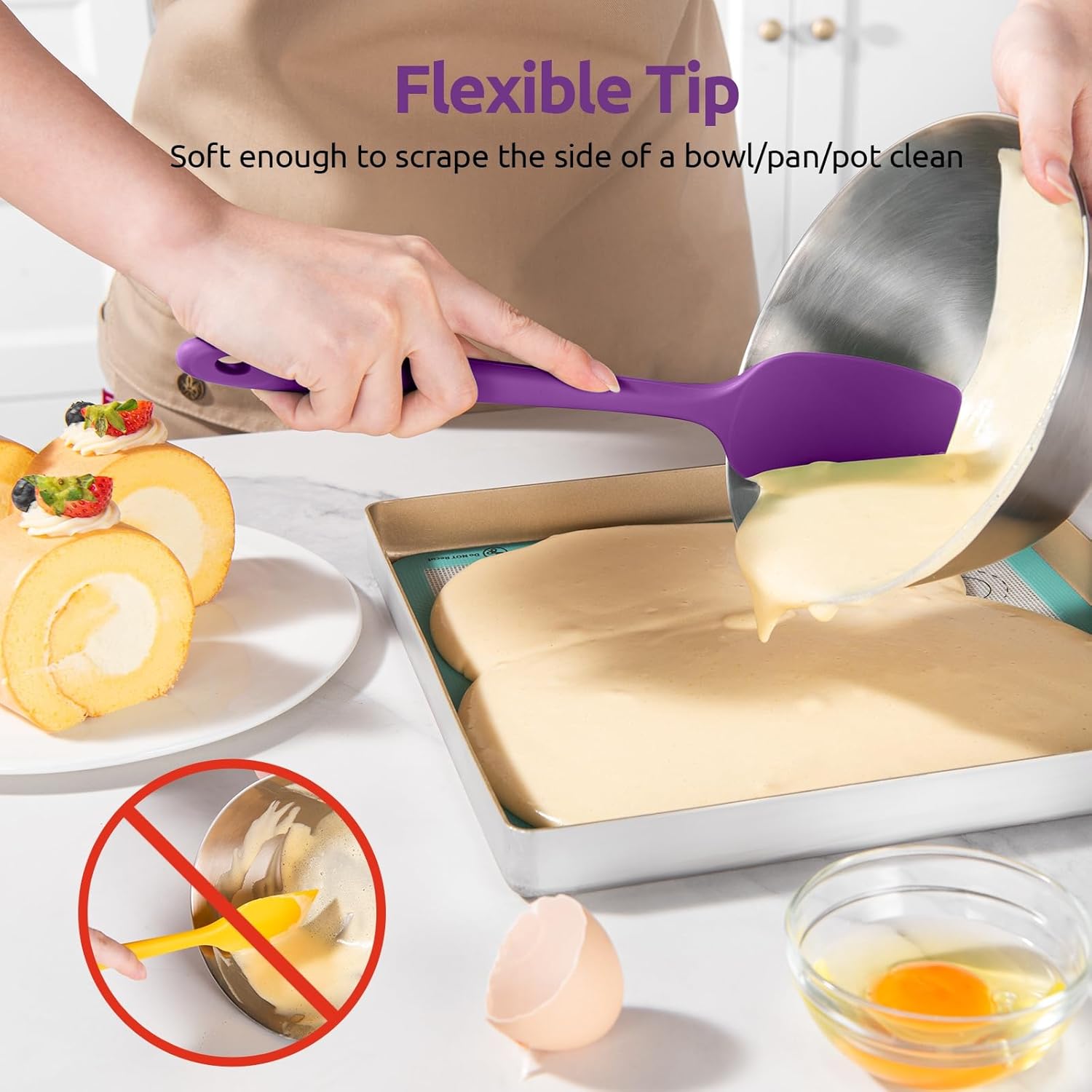 600ºF Heat Resistant Silicone Spatulas: Kitchen Cooking Mixing Utensils (4PCS, Purple) and 8