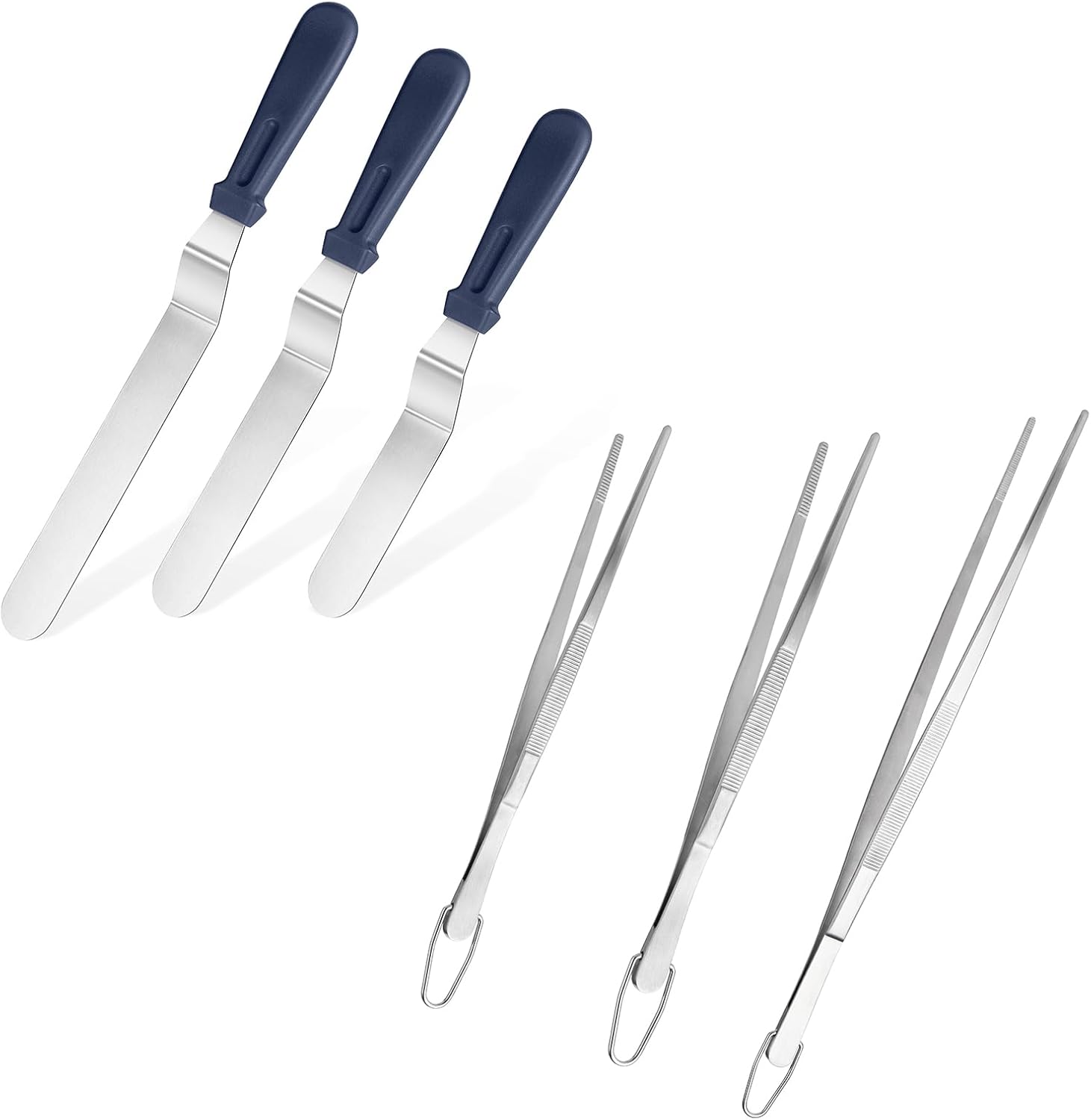 Icing Spatula,  Stainless Steel Angled Cake Decorating Frosting Spatula Set of 3 (Midnight Blue), and 8