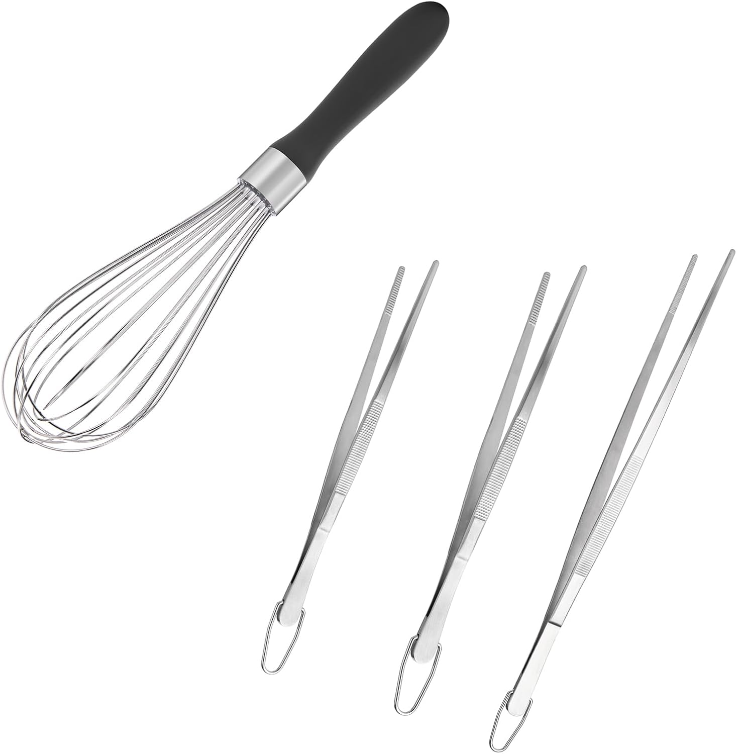Balloon Whisk for Cooking: 18/10 Stainless Steel Medium Kitchen Wire Whisk (Black) and 8