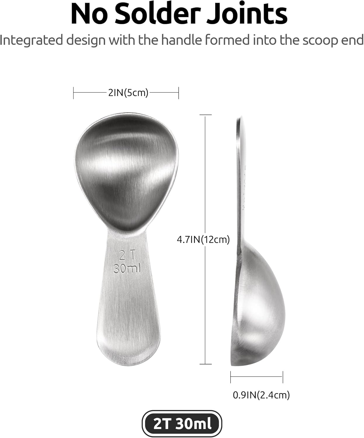 2 Tablespoon Metal Measuring Spoon Set of 2 with Short Handled Measure Scooper (Silver, 2Tbsp/30ml) and 8in Kitchen Plating Tweezer:18/8 Stainless Steel Food-Grade Metal Food Tong (Round Tip) - Image 2