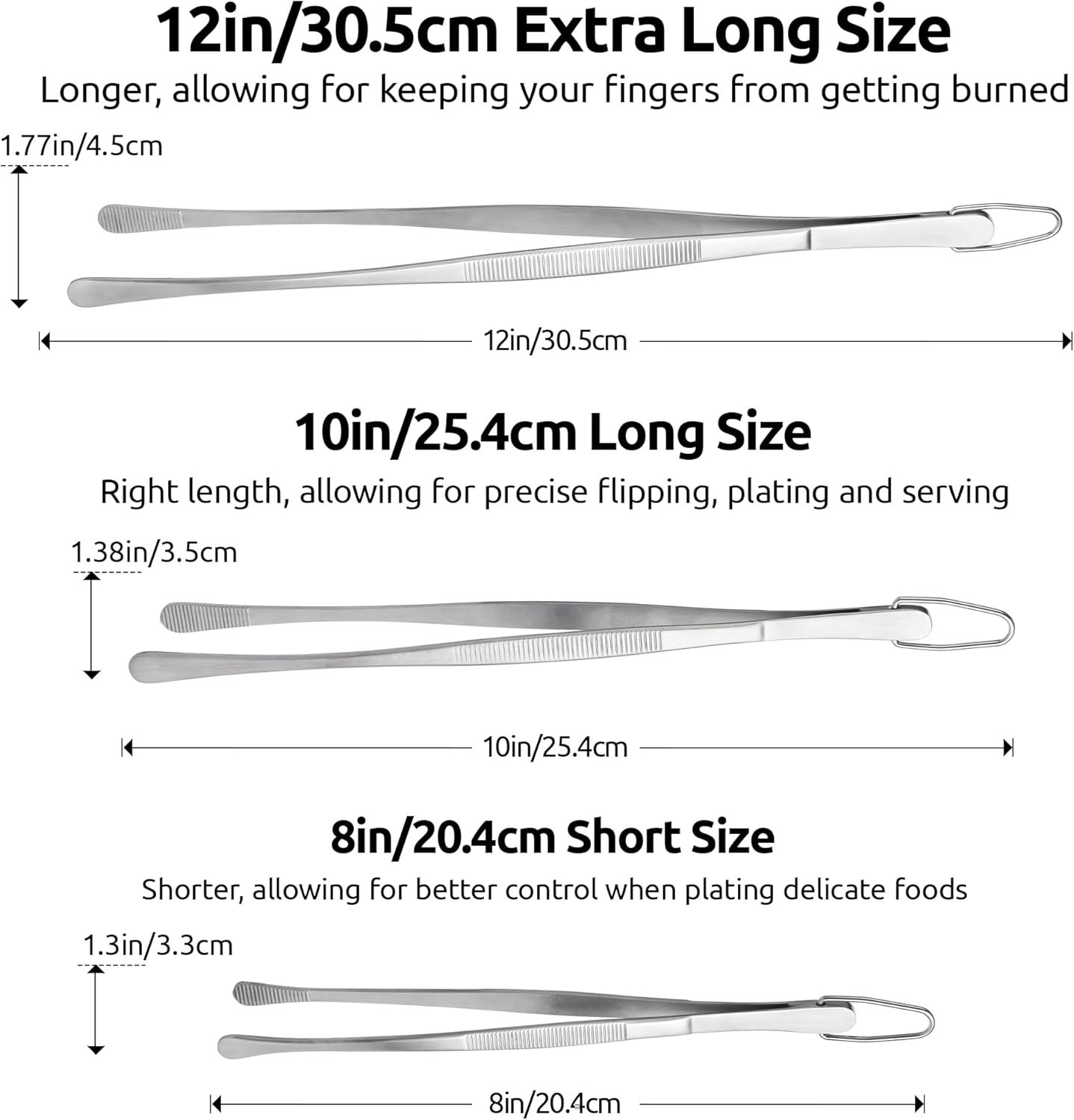 2 Tablespoon Metal Measuring Spoon Set of 2 with Short Handled Measure Scooper (Silver, 2Tbsp/30ml) and 8in Kitchen Plating Tweezer:18/8 Stainless Steel Food-Grade Metal Food Tong (Round Tip) - Image 3