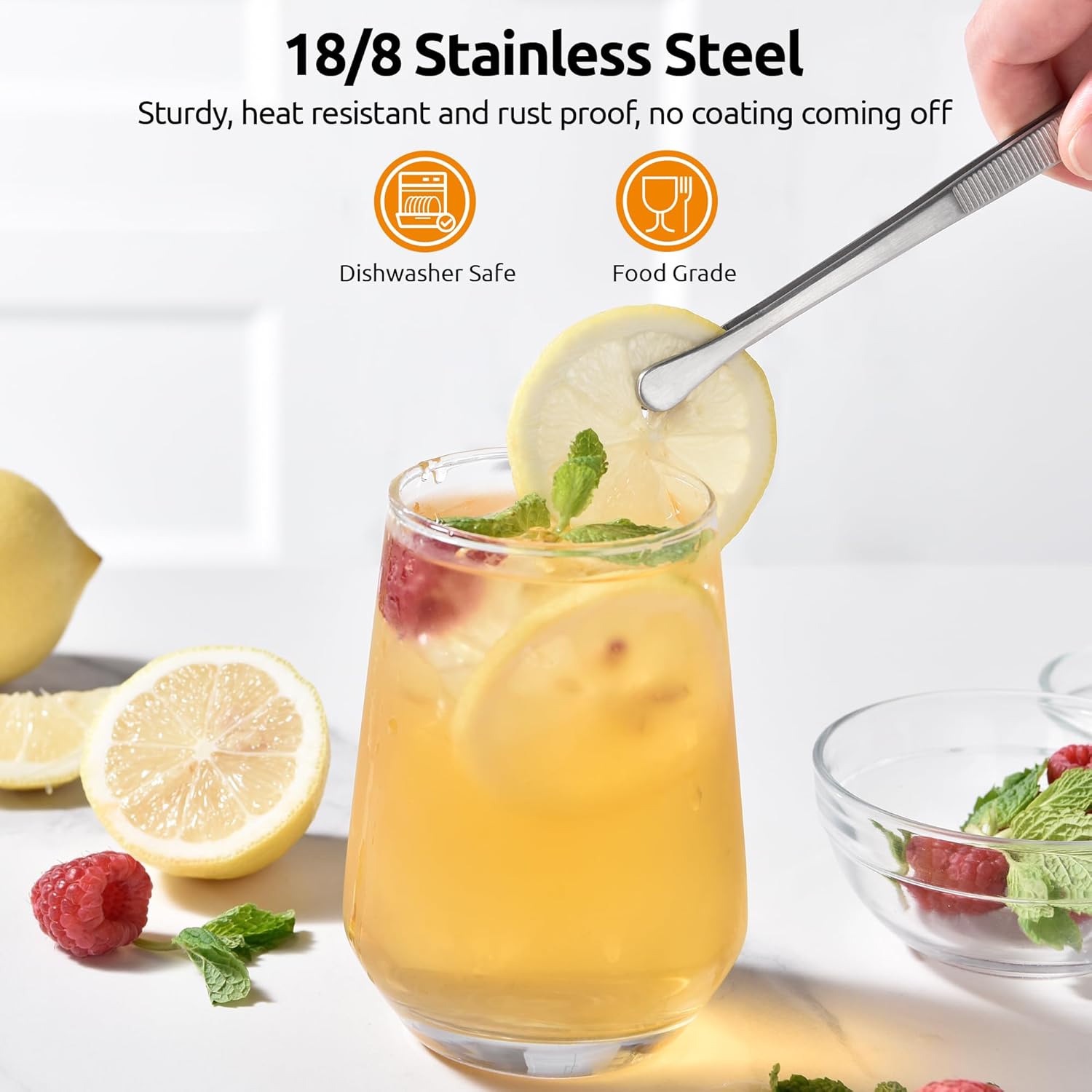 2 Tablespoon Metal Measuring Spoon Set of 2 with Short Handled Measure Scooper (Silver, 2Tbsp/30ml) and 8in Kitchen Plating Tweezer:18/8 Stainless Steel Food-Grade Metal Food Tong (Round Tip) - Image 5