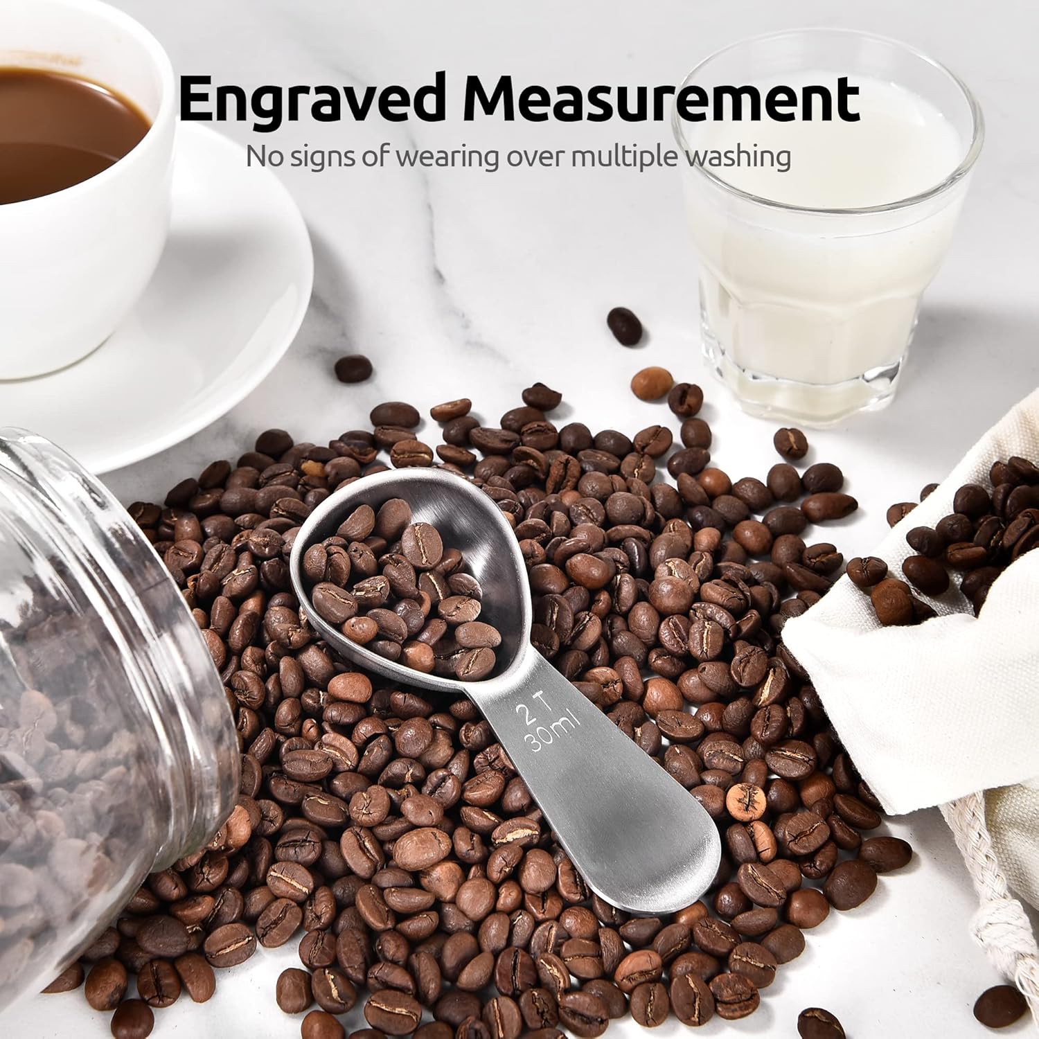 2 Tablespoon Metal Measuring Spoon Set of 2 with Short Handled Measure Scooper (Silver, 2Tbsp/30ml) and 8in Kitchen Plating Tweezer:18/8 Stainless Steel Food-Grade Metal Food Tong (Round Tip) - Image 6