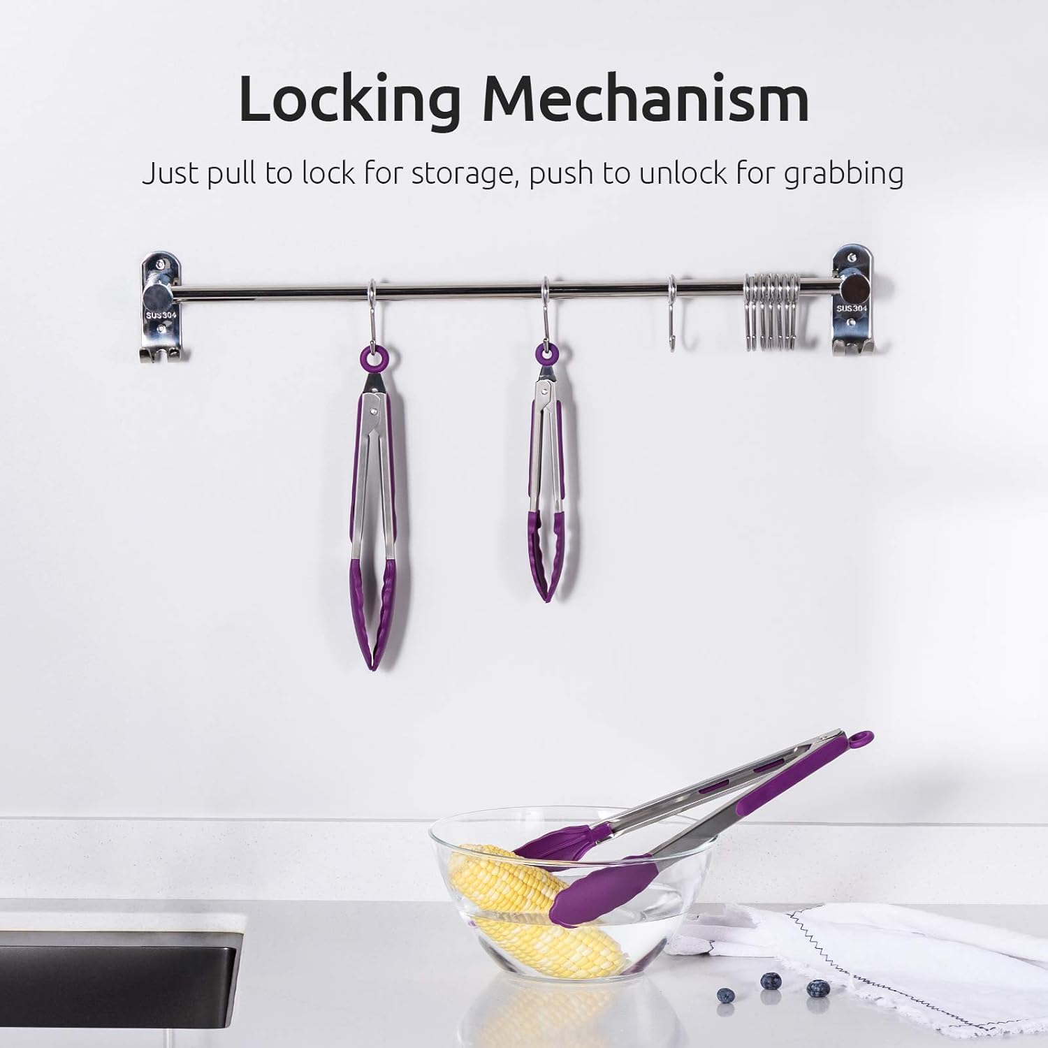 600ºF Heat Resistant 7/9/12 inches Silicone Cooking Tongs with Non Stick Rubber Tips (Purple) and 8