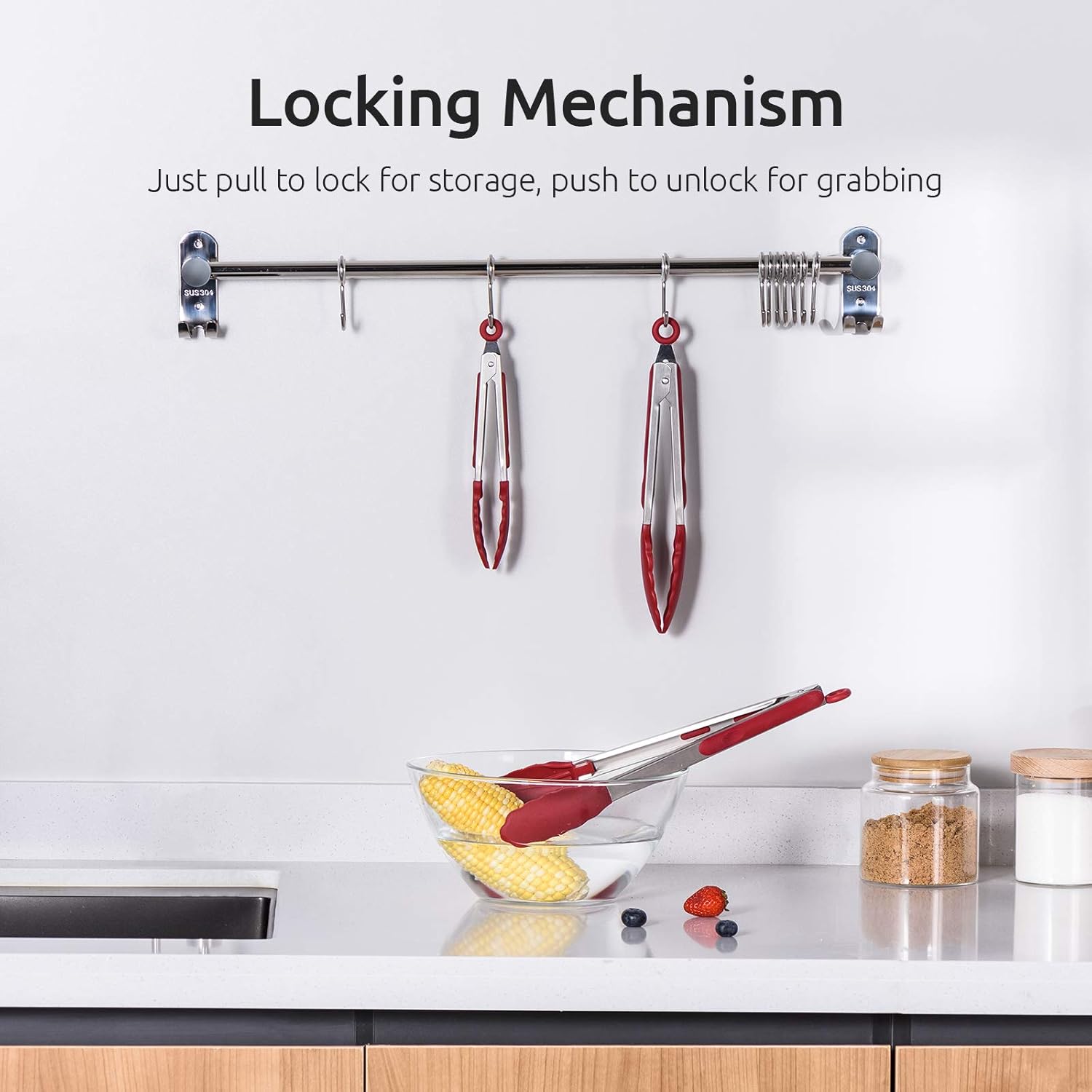 600ºF Heat Resistant 7/9/12 inches Silicone Cooking Tongs with Non Stick Rubber Tips (Red) and 8
