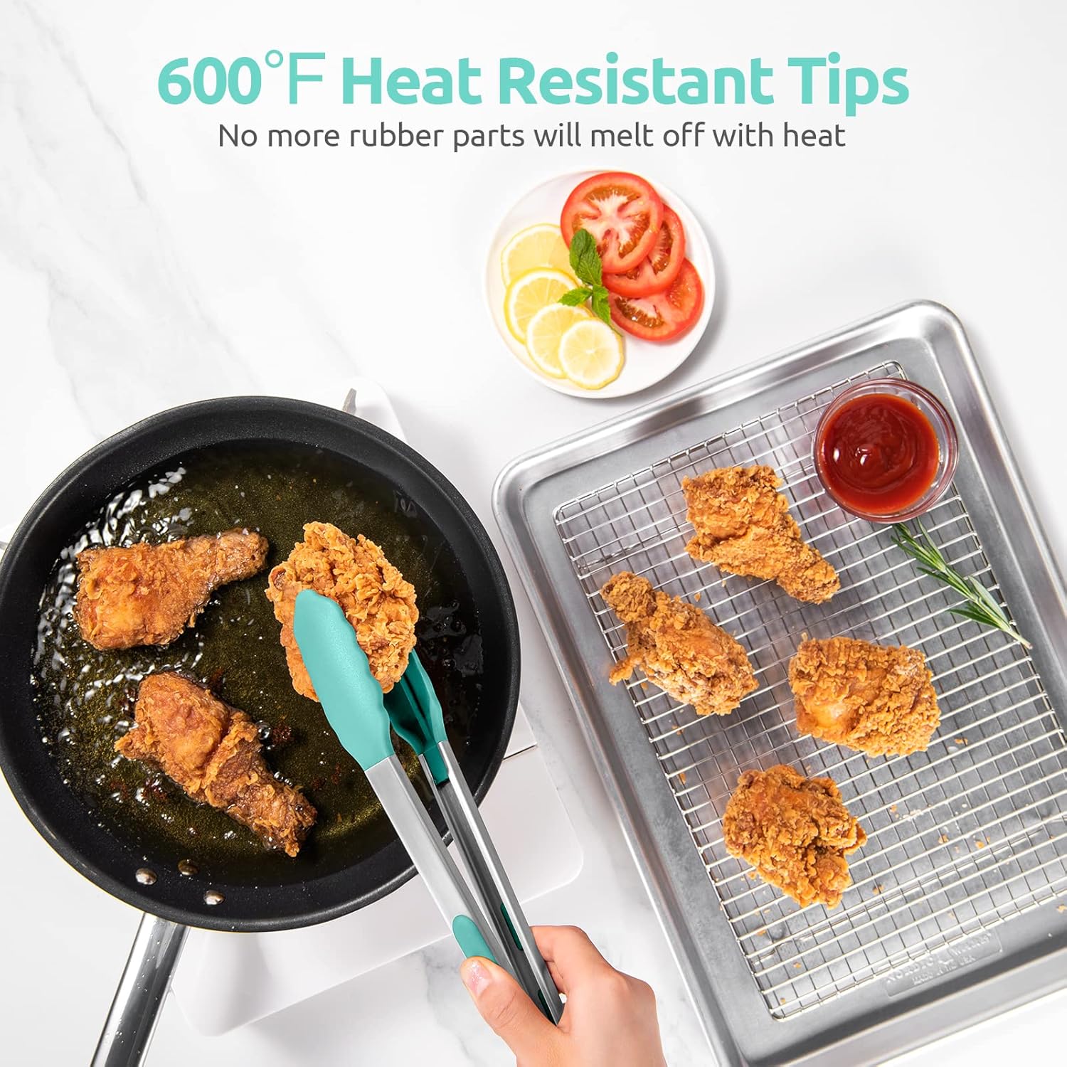 600ºF Heat Resistant 9+12 in Silicone Cooking Tongs with Non Stick Rubber Tips (Aqua Sky) and 12