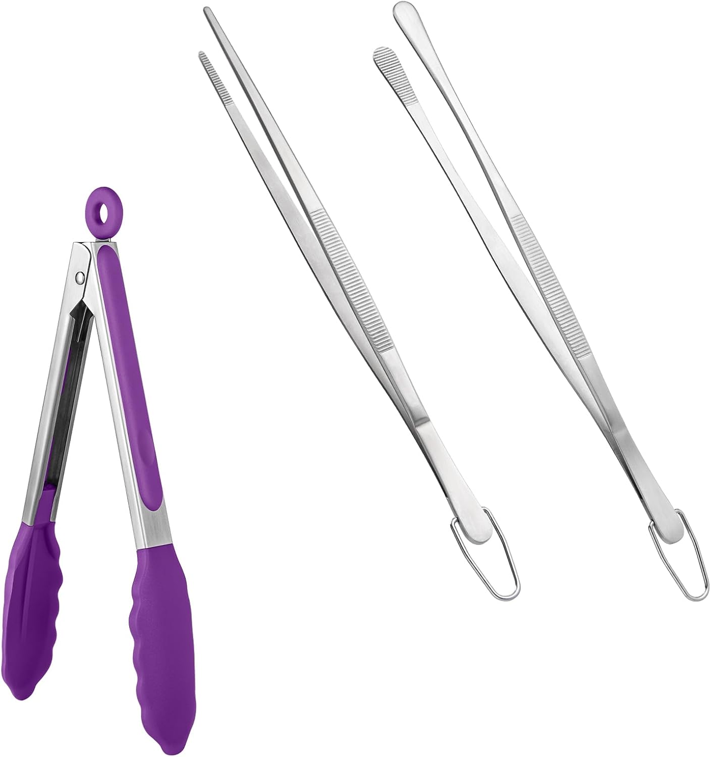 600ºF Heat Resistant 9in Silicone Cooking Tongs with Non Stick Rubber Tips (Purple) and 10