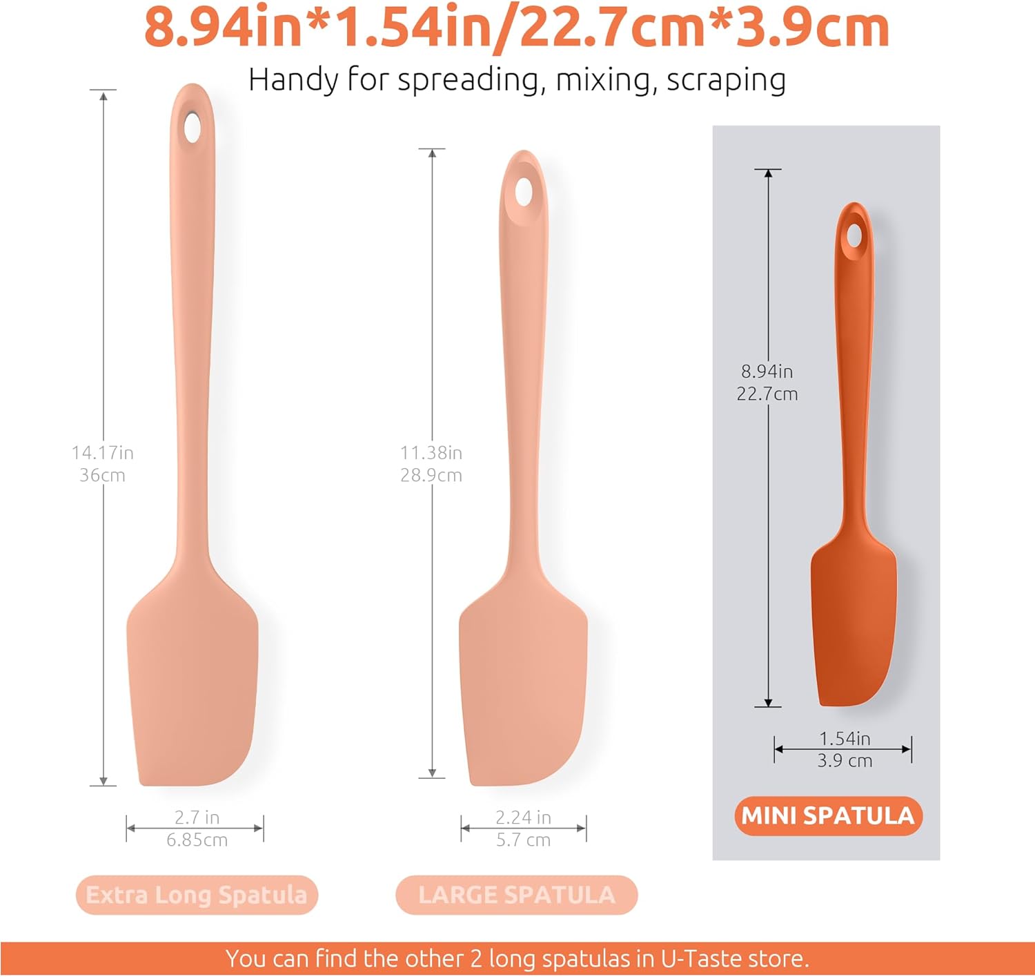 Small Mini Silicone Spatula: 9×2inch 600ºF Heat-Resistant Food-Grade Jar Scraper (Orange) and 8in Kitchen Plating Tweezer: 18/8 Stainless Steel Food-Grade Metal Food Tong (Pointed Tip) - Image 2