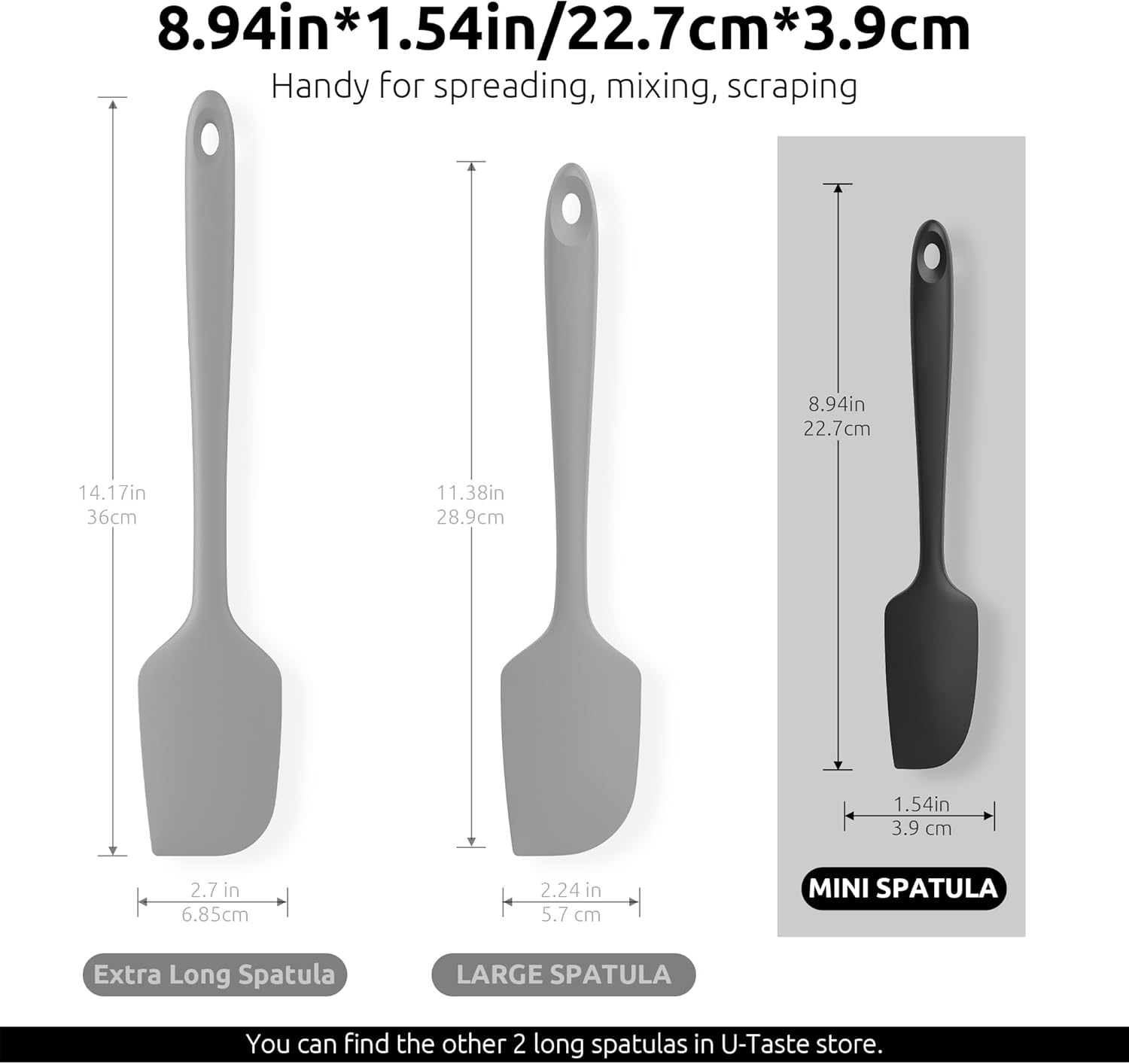 Small Mini Silicone Spatula: 9×2inch 600ºF Heat-Resistant Food-Grade Jar Scraper (Black) and 8in Kitchen Plating Tweezer: 18/8 Stainless Steel Food-Grade Metal Food Tong (Pointed Tip) - Image 2