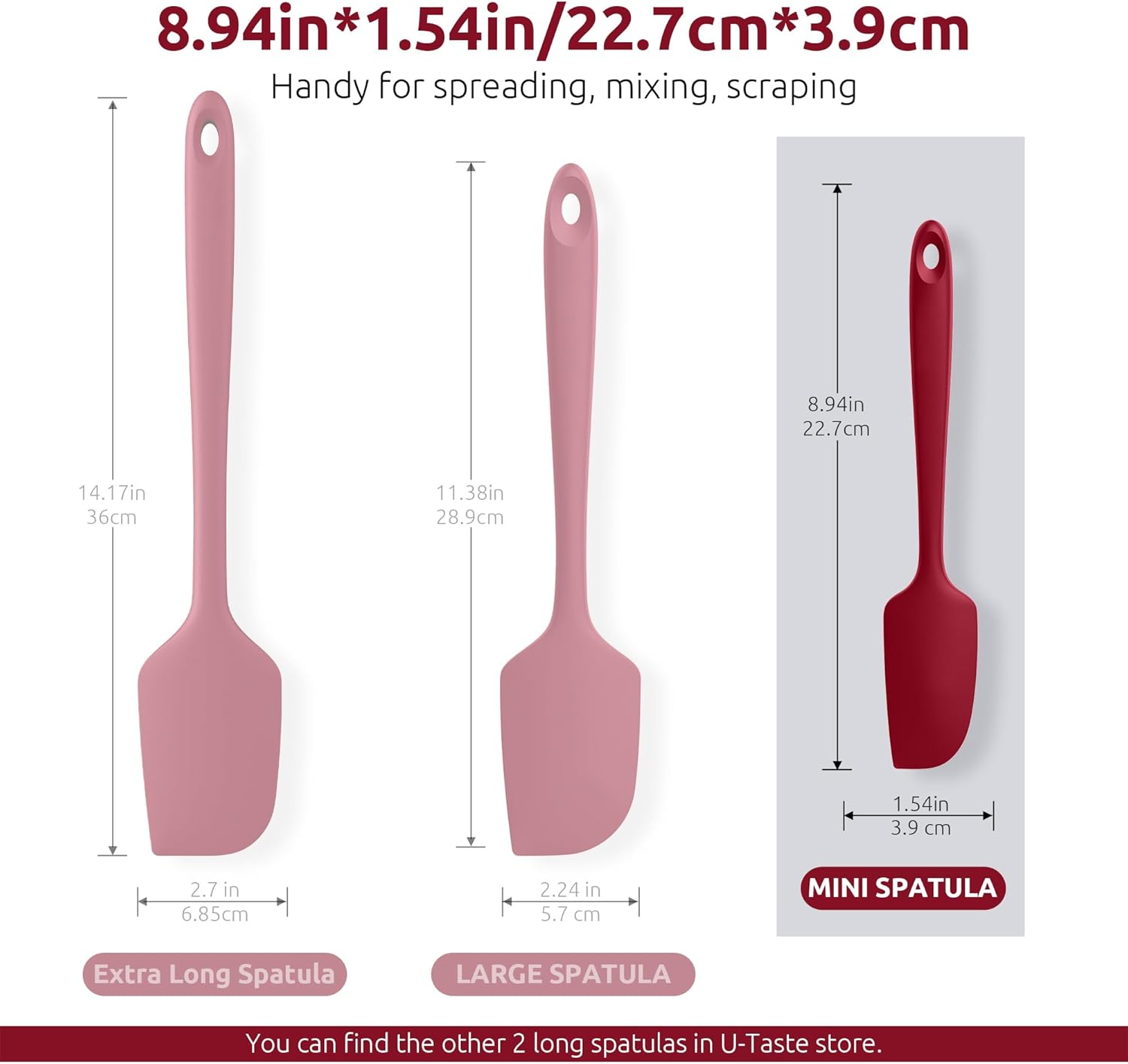 Small Mini Silicone Spatula: 9×2inch 600ºF Heat-Resistant Food-Grade Jar Scraper (Red) and 8in Kitchen Plating Tweezer: 18/8 Stainless Steel Food-Grade Metal Food Tong (Pointed Tip) - Image 2