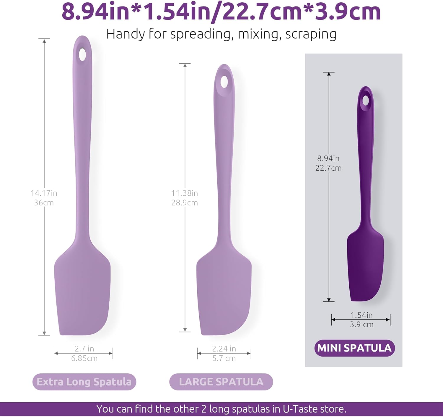 Small Mini Silicone Spatula: 9×2inch 600ºF Heat-Resistant Food-Grade Jar Scraper (Purple) and 8in Kitchen Plating Tweezer: 18/8 Stainless Steel Food-Grade Metal Food Tong (Pointed Tip) - Image 2