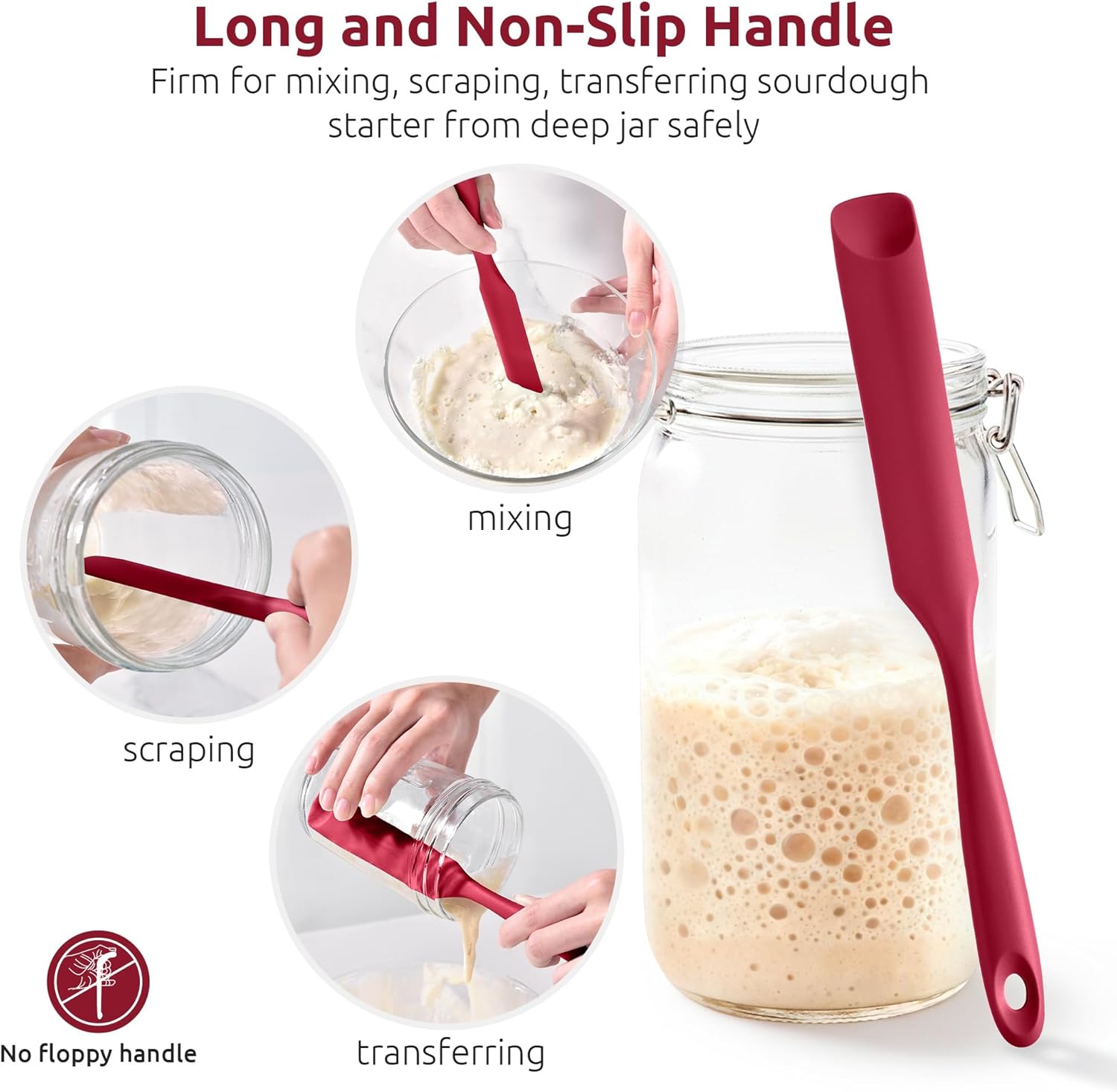 600ºF Heat-Resistant Food-Grade 10in Skinny Silicone Jar Spatula with Spoon Tip (Red) and 10in Kitchen Cooking Tweezer: 18/8 Stainless Steel Food-Grade Metal Food Tong (Round Tip) - Image 4