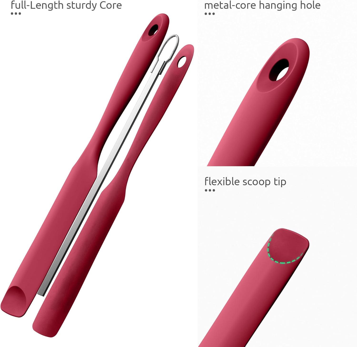 600ºF Heat-Resistant Food-Grade 10in Skinny Silicone Jar Spatula with Spoon Tip (Red) and 10in Kitchen Cooking Tweezer: 18/8 Stainless Steel Food-Grade Metal Food Tong (Round Tip) - Image 8