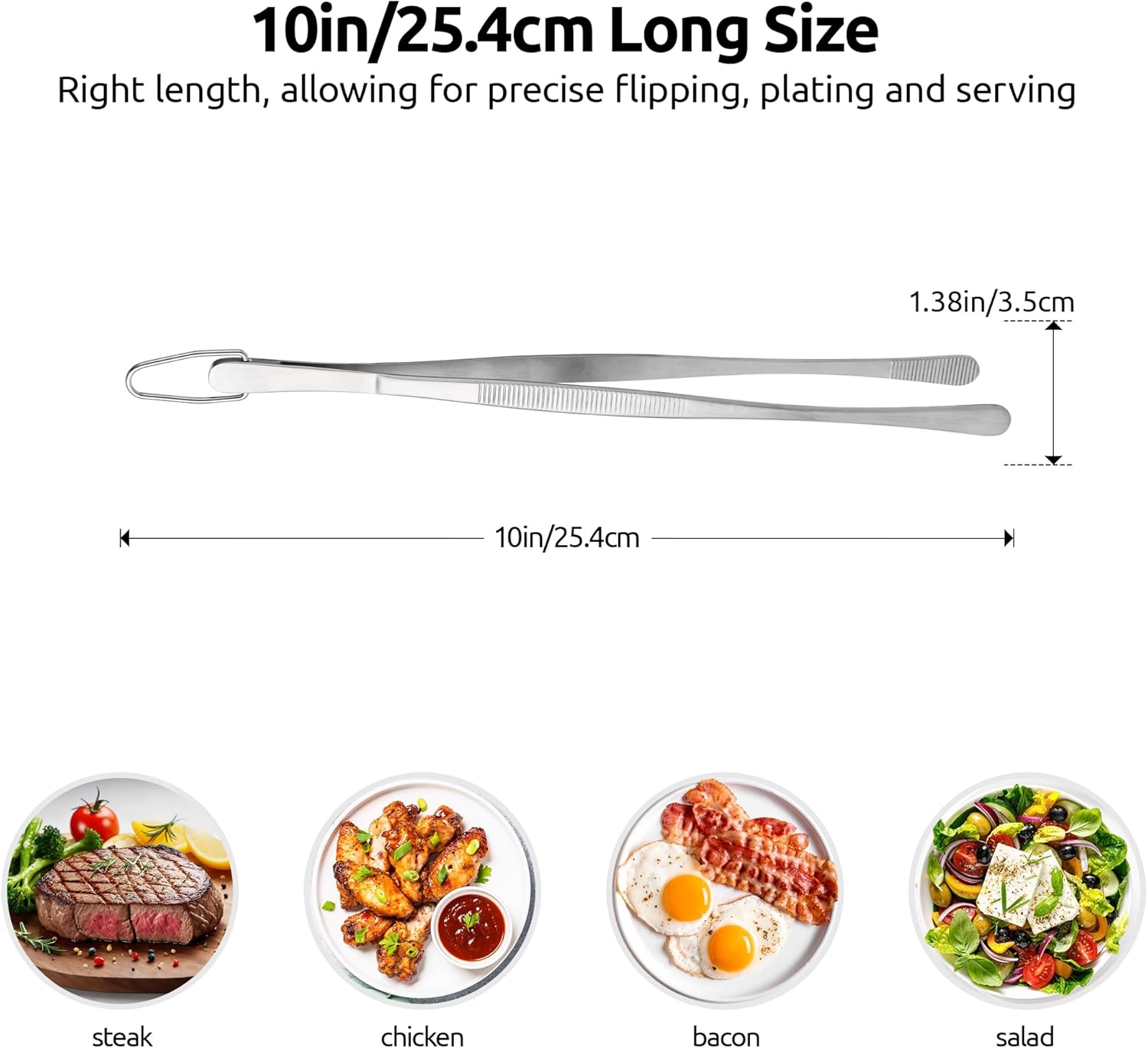 600ºF Heat-Resistant Food-Grade 10in Skinny Silicone Jar Spatula with Spoon Tip (Purple) and 10in Kitchen Cooking Tweezer: 18/8 Stainless Steel Food-Grade Metal Food Tong (Round Tip) - Image 3