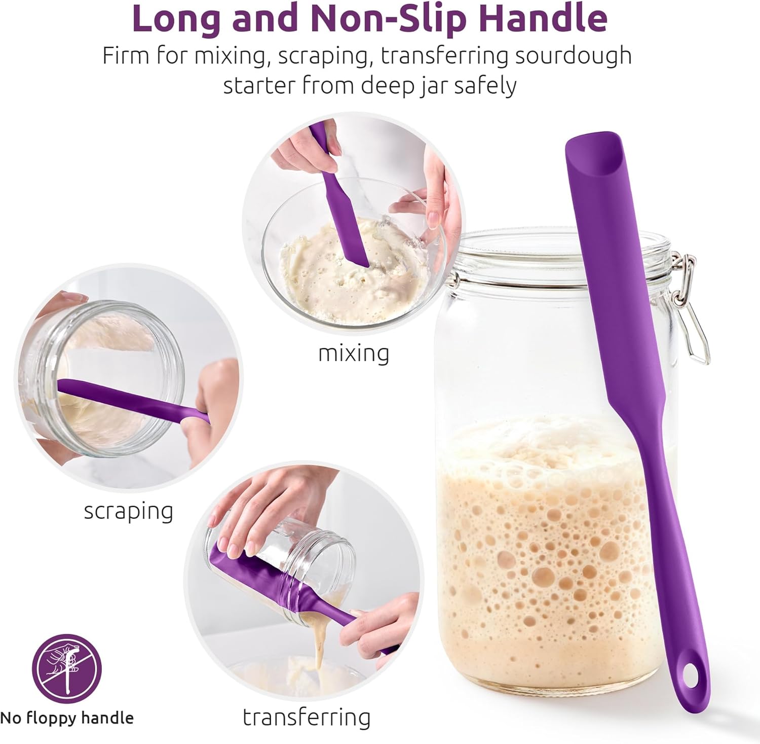 600ºF Heat-Resistant Food-Grade 10in Skinny Silicone Jar Spatula with Spoon Tip (Purple) and 10in Kitchen Cooking Tweezer: 18/8 Stainless Steel Food-Grade Metal Food Tong (Round Tip) - Image 4