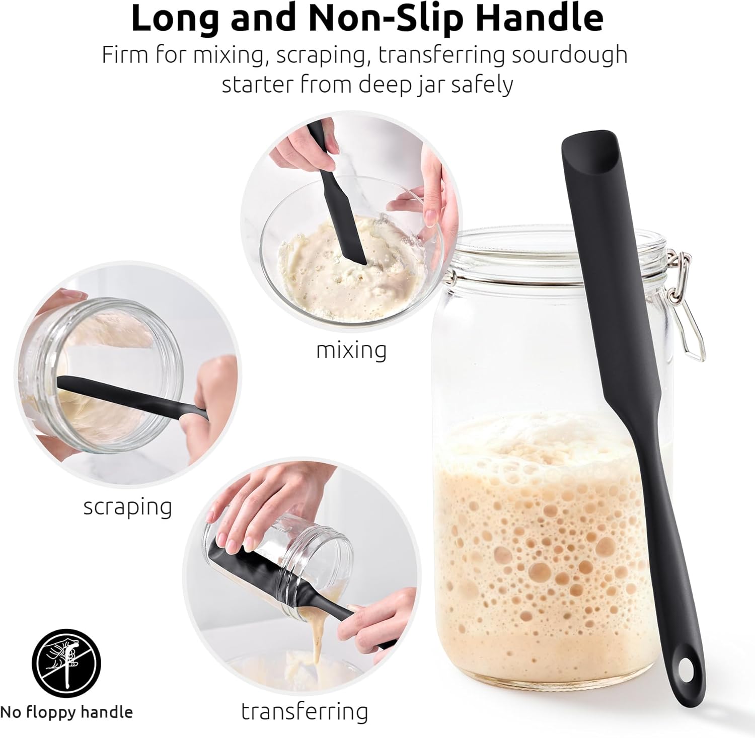 600ºF Heat-Resistant Food-Grade 10in Skinny Silicone Jar Spatula with Spoon Tip (Black) and 10in Kitchen Cooking Tweezer: 18/8 Stainless Steel Food-Grade Metal Food Tong (Round Tip) - Image 4