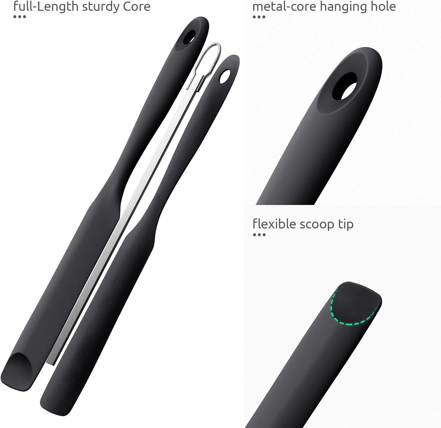 600ºF Heat-Resistant Food-Grade 10in Skinny Silicone Jar Spatula with Spoon Tip (Black) and 10in Kitchen Cooking Tweezer: 18/8 Stainless Steel Food-Grade Metal Food Tong (Round Tip) - Image 8