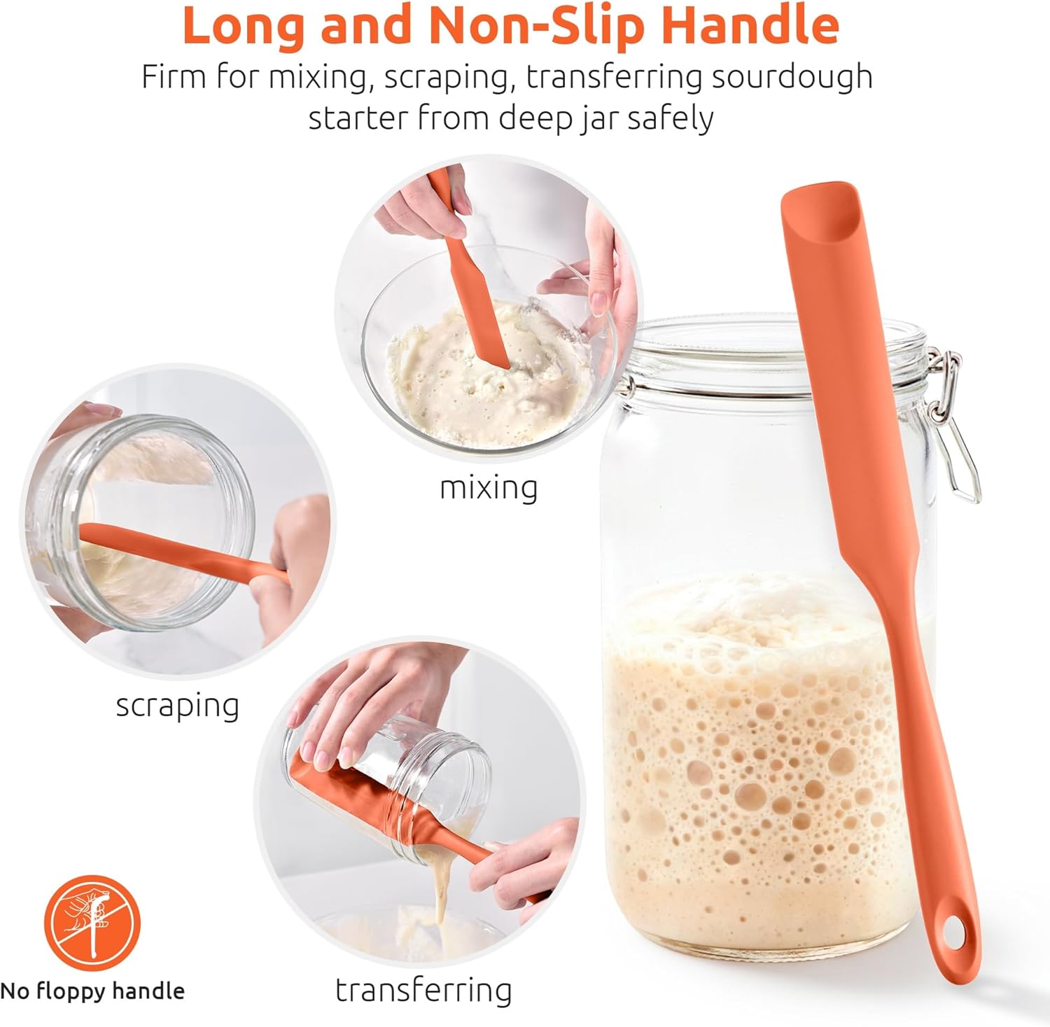 600ºF Heat-Resistant Food-Grade 10in Skinny Silicone Jar Spatula with Spoon Tip (Orange) and 10in Kitchen Cooking Tweezer: 18/8 Stainless Steel Food-Grade Metal Food Tong (Round Tip) - Image 4