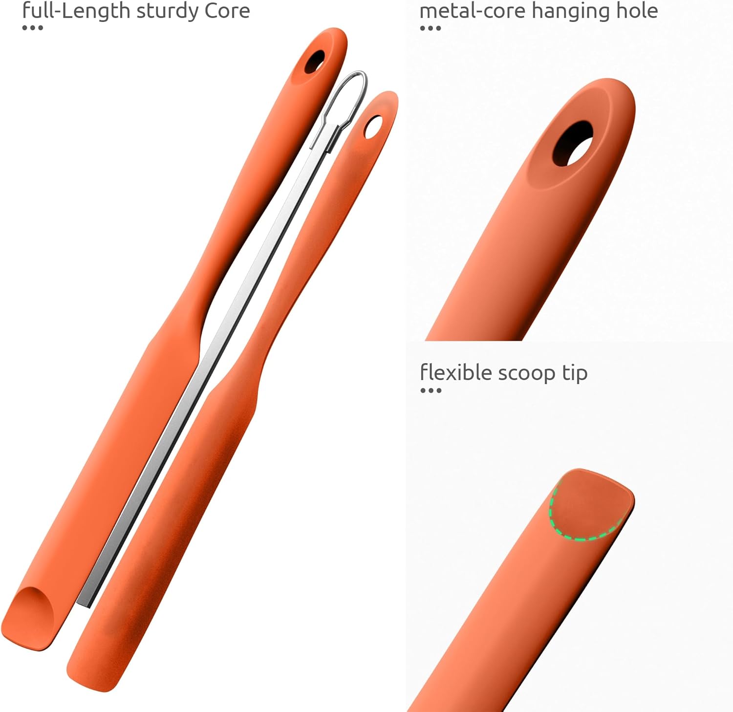 600ºF Heat-Resistant Food-Grade 10in Skinny Silicone Jar Spatula with Spoon Tip (Orange) and 10in Kitchen Cooking Tweezer: 18/8 Stainless Steel Food-Grade Metal Food Tong (Round Tip) - Image 8