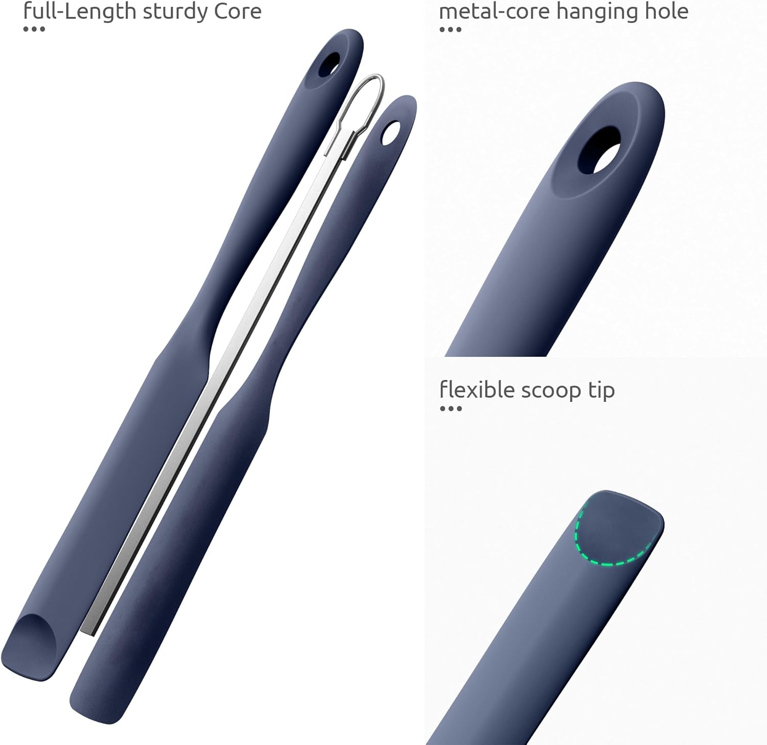 600ºF Heat-Resistant Food-Grade 10in Skinny Silicone Jar Spatula with Spoon Tip (Midnight Blue) and 10in Kitchen Cooking Tweezer: 18/8 Stainless Steel Food-Grade Metal Food Tong (Round Tip) - Image 8