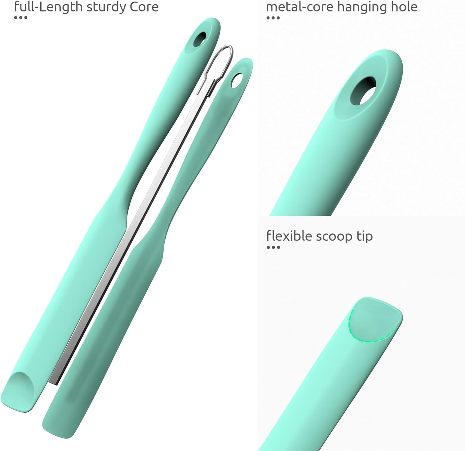 600ºF Heat-Resistant Food-Grade 10in Skinny Silicone Jar Spatula with Spoon Tip (Aqua Sky) and 10in Kitchen Cooking Tweezer: 18/8 Stainless Steel Food-Grade Metal Food Tong (Round Tip) - Image 8