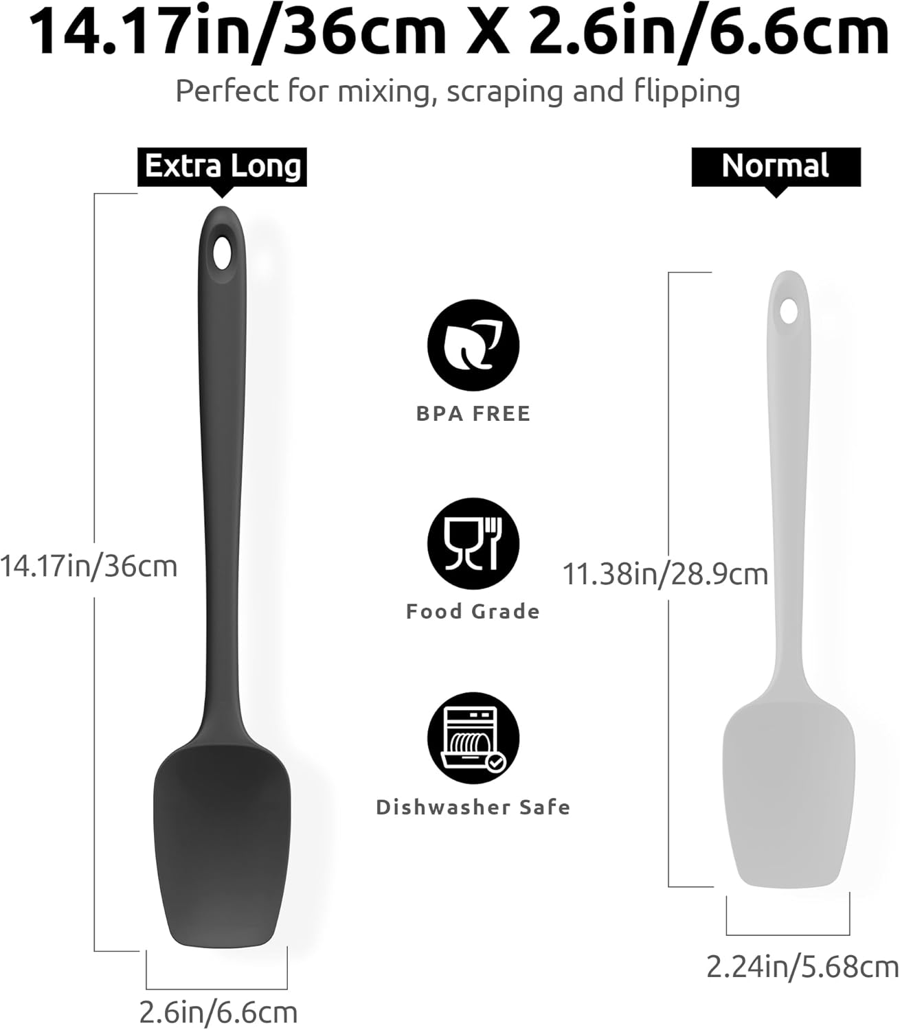 600ºF High Heat Flexible 14in Extra Large Silicone Spoon Spatula (Black) and 12