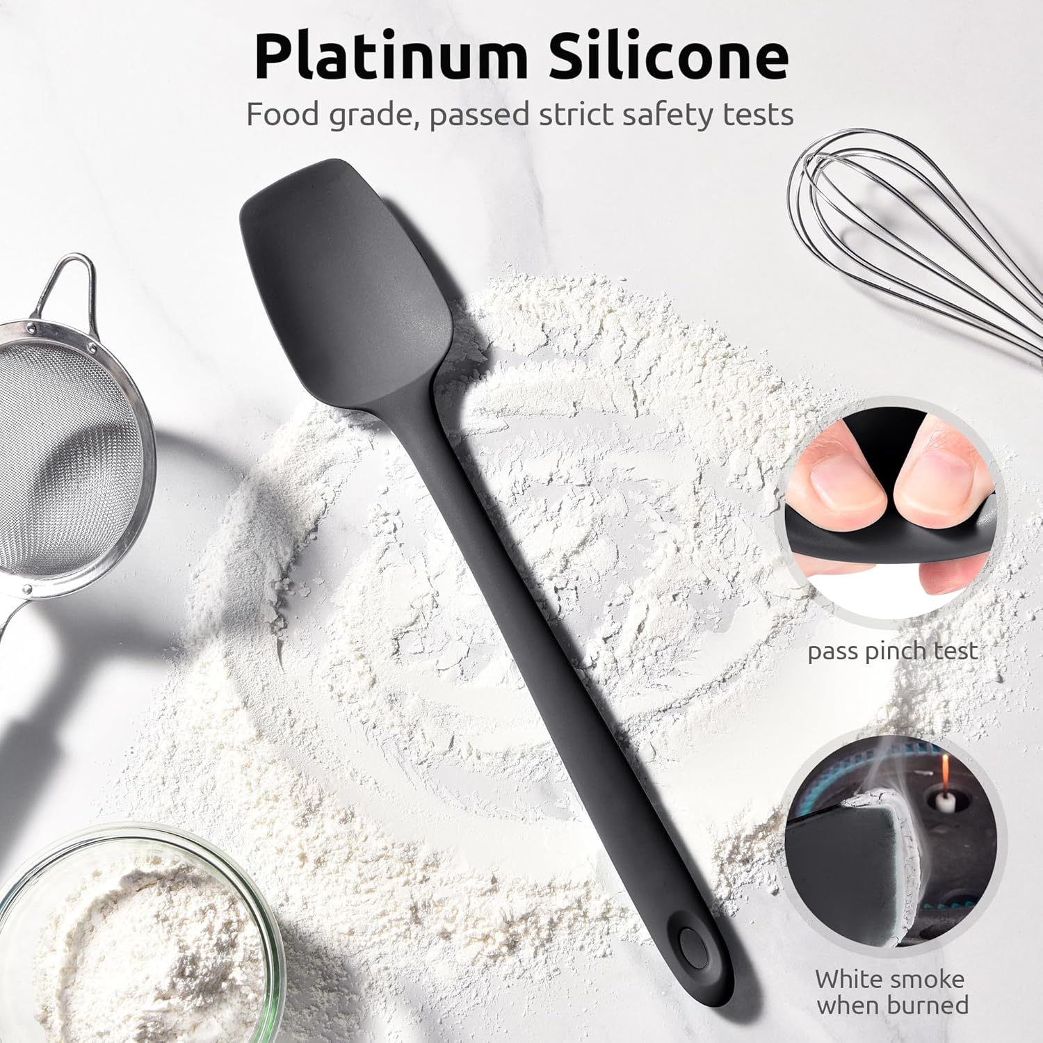 600ºF High Heat Flexible 14in Extra Large Silicone Spoon Spatula (Black) and 12