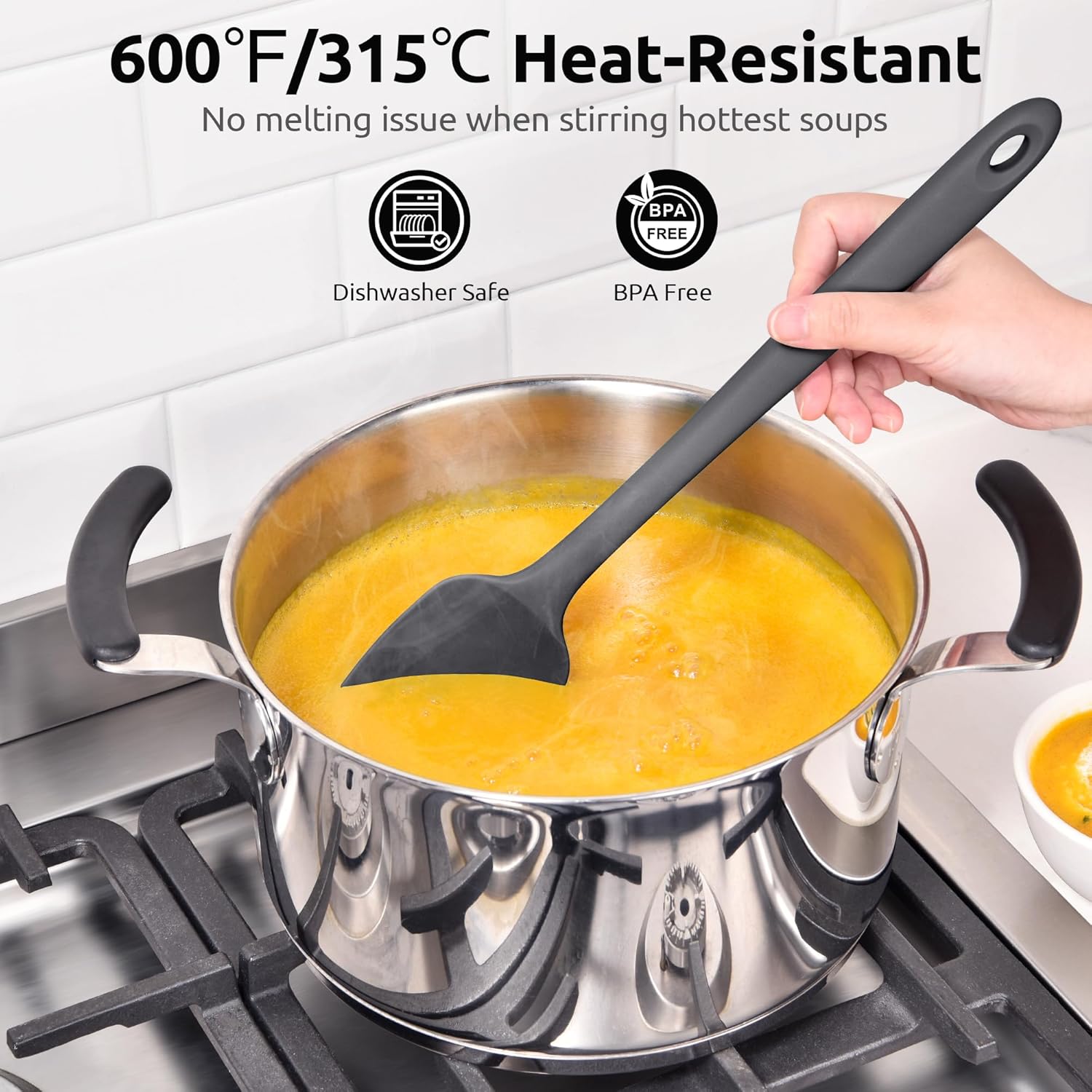 600ºF High Heat Flexible 14in Extra Large Silicone Spoon Spatula (Black) and 12