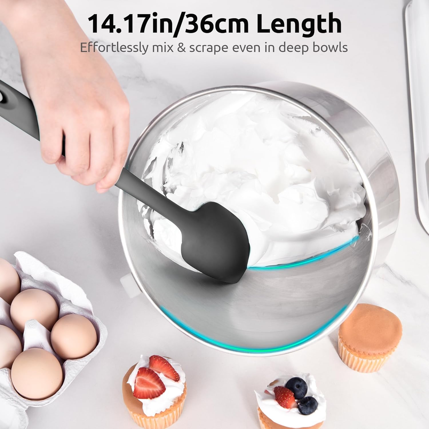 600ºF High Heat Flexible 14in Extra Large Silicone Spoon Spatula (Black) and 12