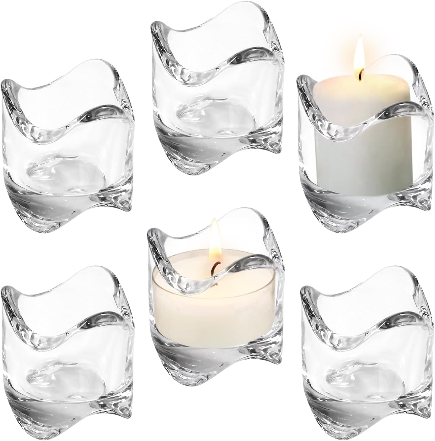 Tea Lights Votive Candles Holders (Set of 6), 2 in. Glass Candle Cups, Wedding Table Centerpiece, Home Decor, Party, Dinner & More - Image 1