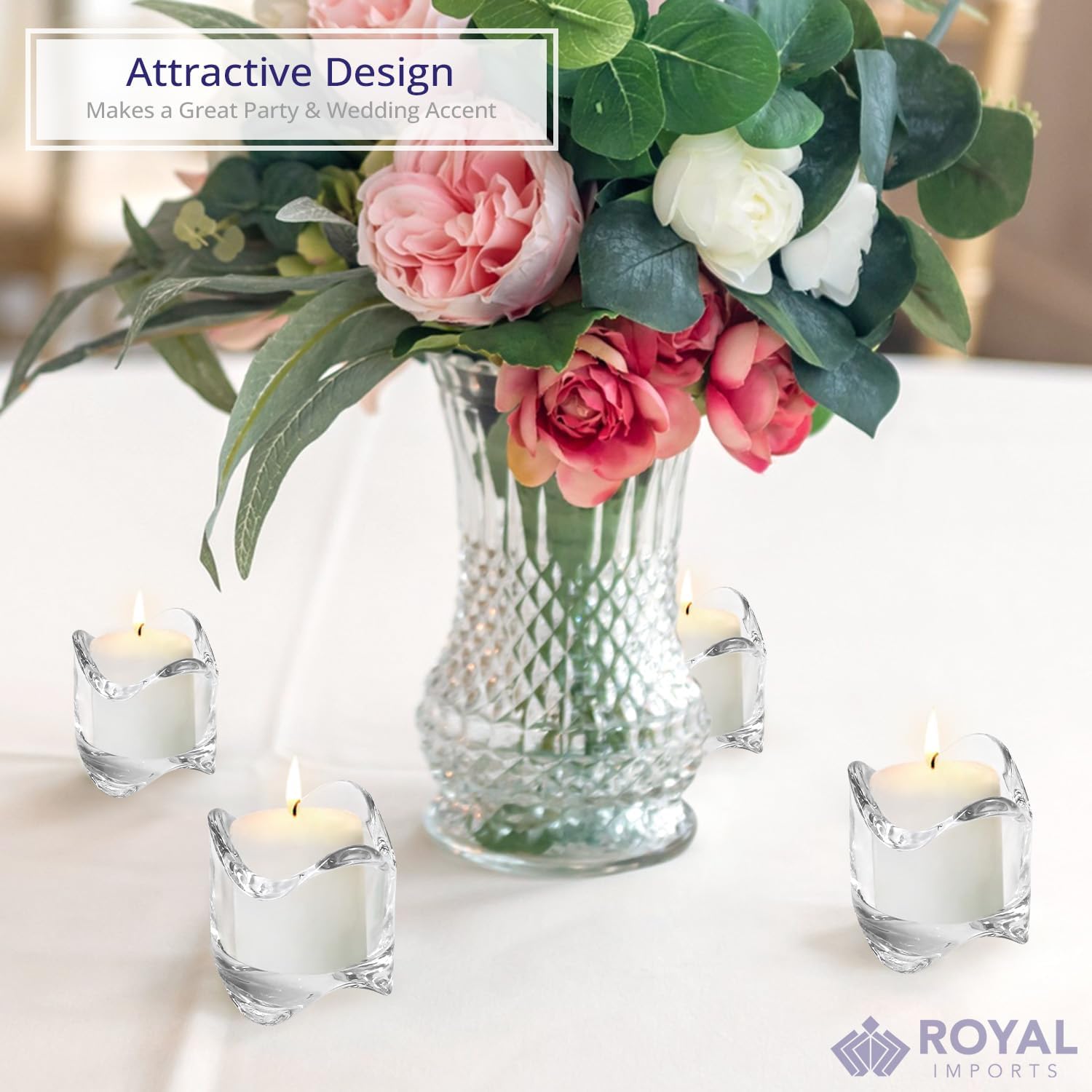 Tea Lights Votive Candles Holders (Set of 6), 2 in. Glass Candle Cups, Wedding Table Centerpiece, Home Decor, Party, Dinner & More - Image 5