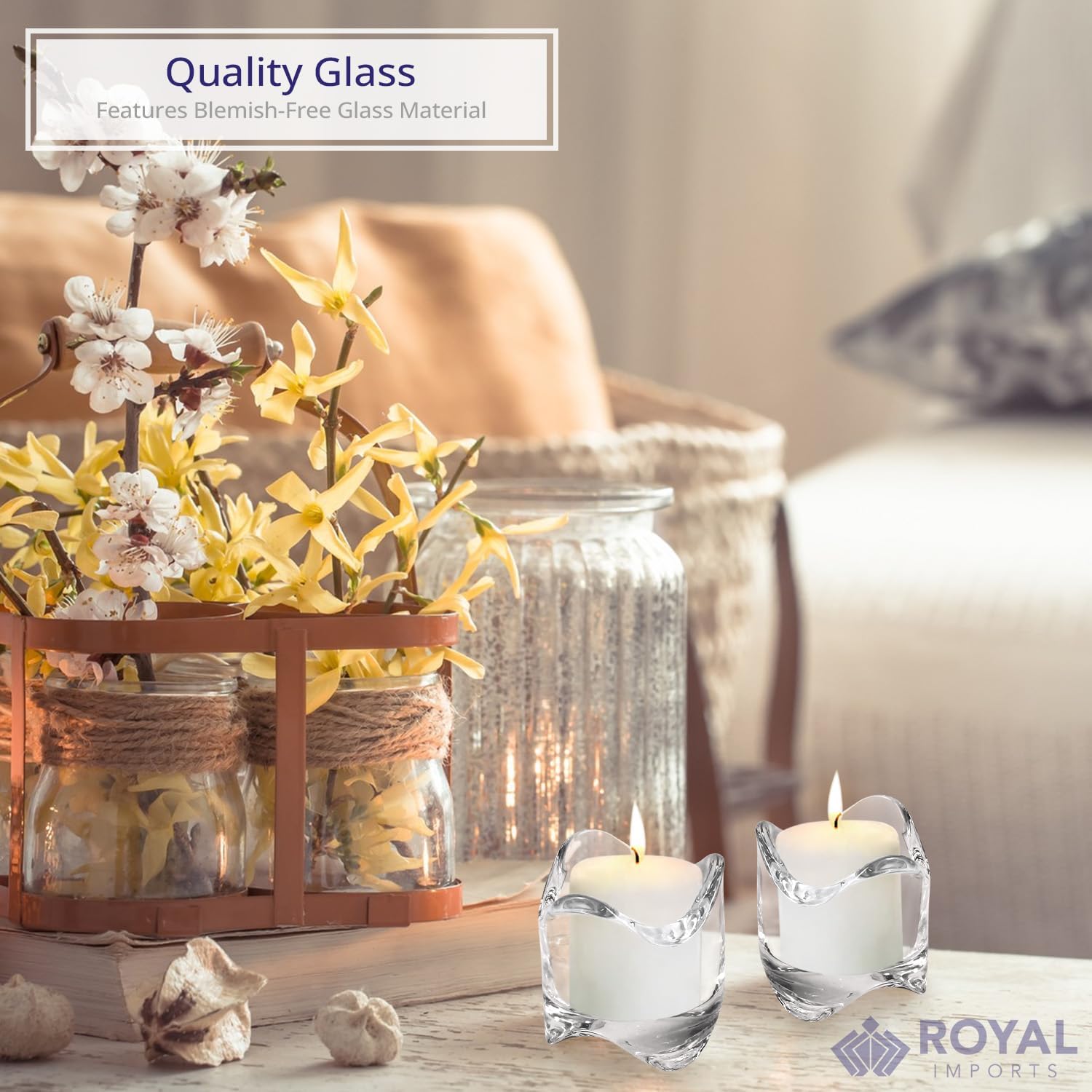 Tea Lights Votive Candles Holders (Set of 6), 2 in. Glass Candle Cups, Wedding Table Centerpiece, Home Decor, Party, Dinner & More - Image 7