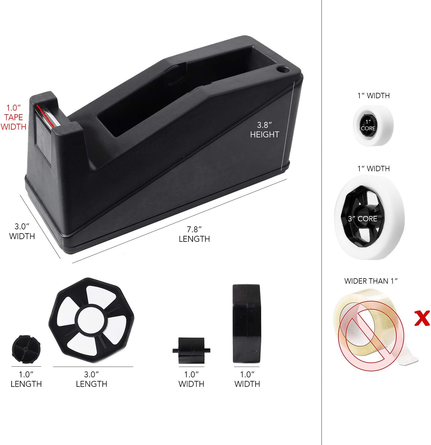 Desktop Tape Dispenser Adhesive Roll Holder (Fits 1