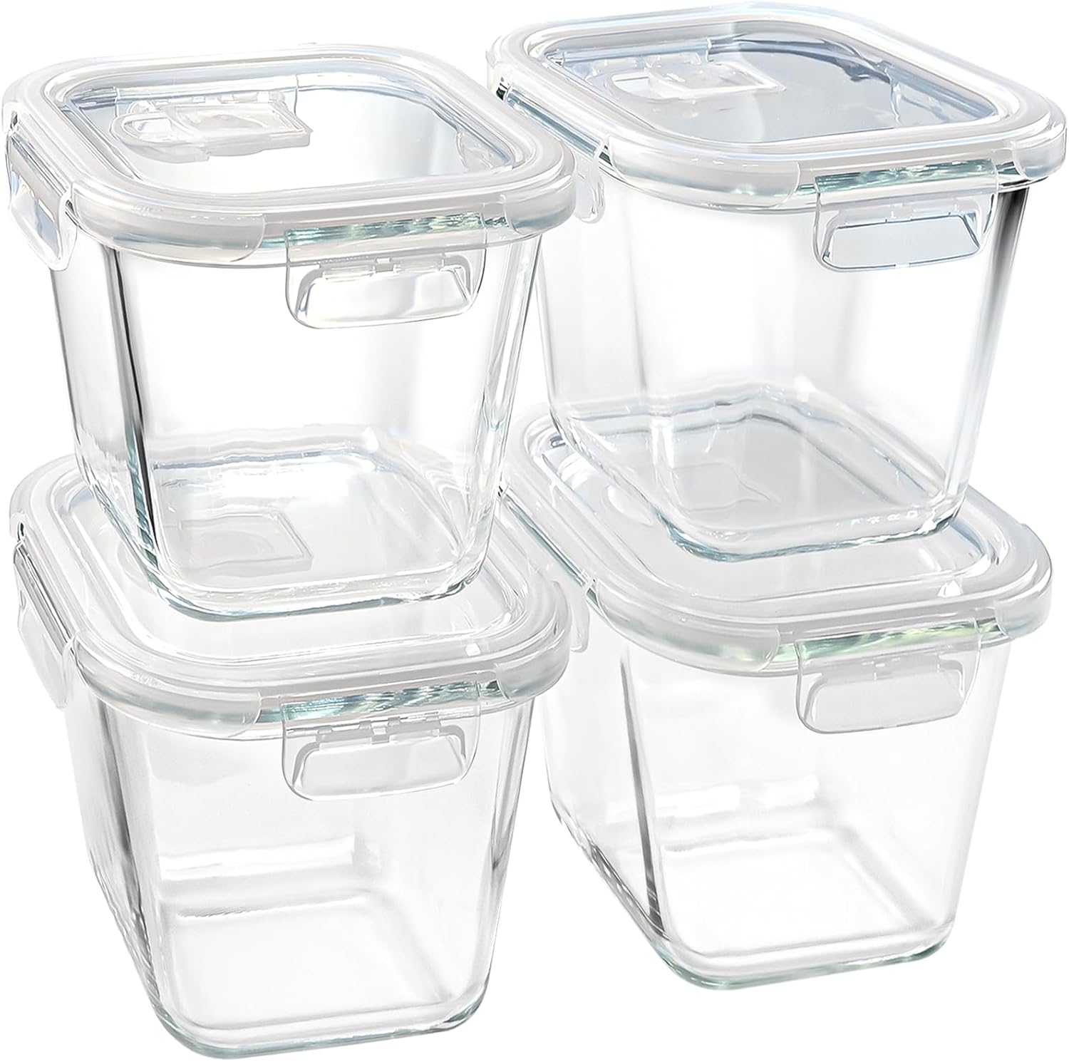 Soup Containers with Lids Glass 32 oz, 4 Cup Borosilicate Glass Food Storage Containers, Microwave & Freezer Safe Jars, Small Square Meal Prep Bowl for Salad, Fruit, Lunch, Ice Cream, Travel, 4 Pack - Image 1
