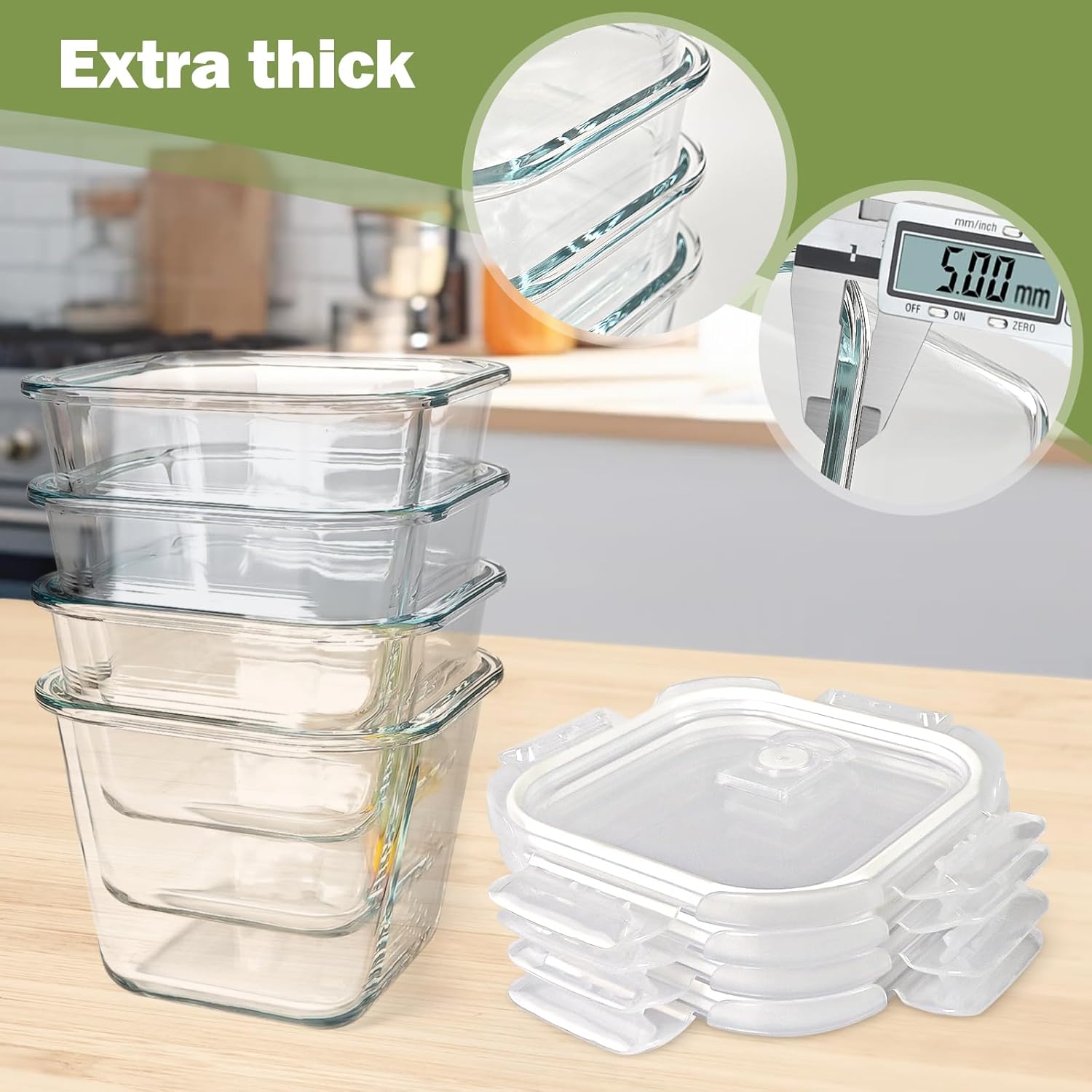 Soup Containers with Lids Glass 32 oz, 4 Cup Borosilicate Glass Food Storage Containers, Microwave & Freezer Safe Jars, Small Square Meal Prep Bowl for Salad, Fruit, Lunch, Ice Cream, Travel, 4 Pack - Image 6