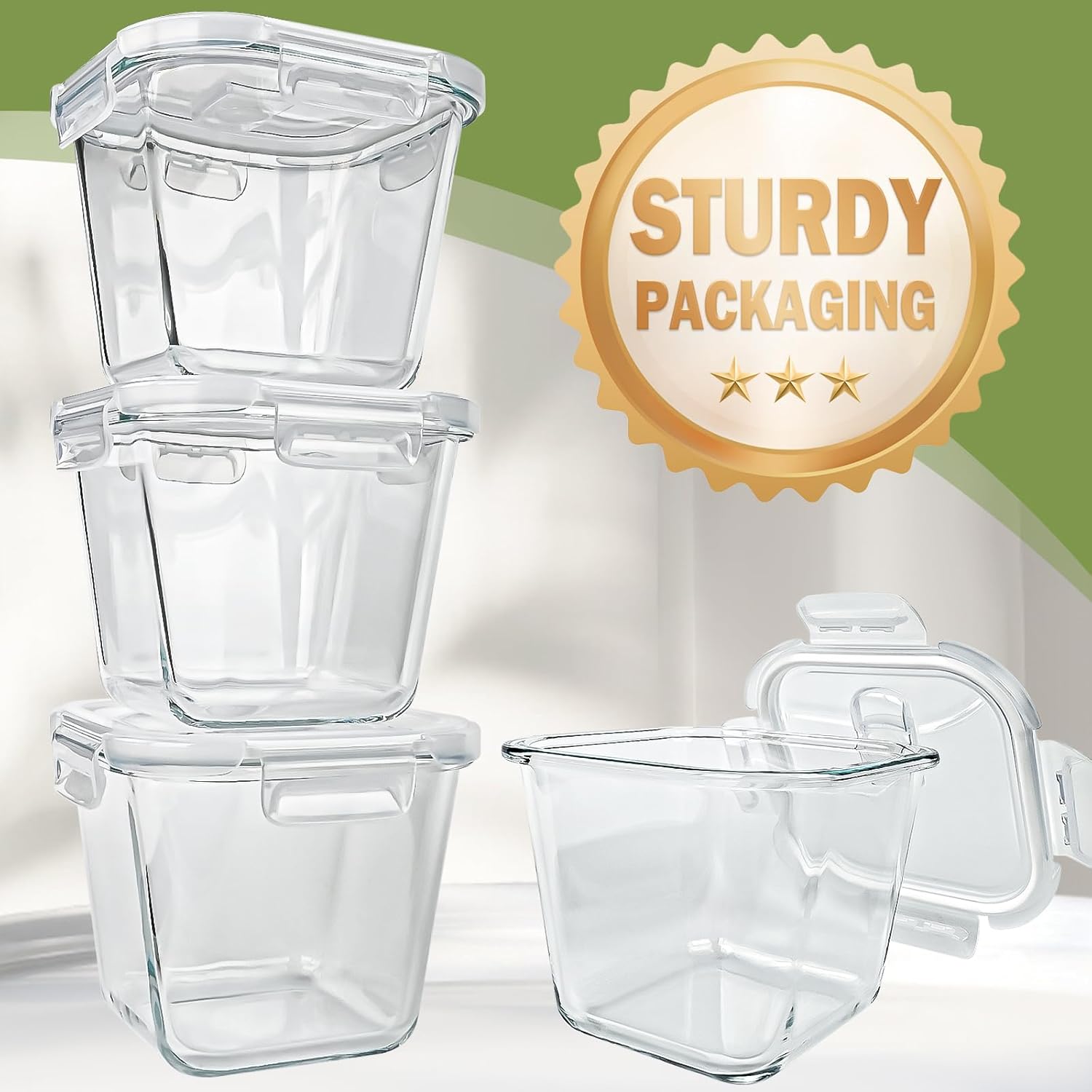 Soup Containers with Lids Glass 32 oz, 4 Cup Borosilicate Glass Food Storage Containers, Microwave & Freezer Safe Jars, Small Square Meal Prep Bowl for Salad, Fruit, Lunch, Ice Cream, Travel, 4 Pack - Image 7