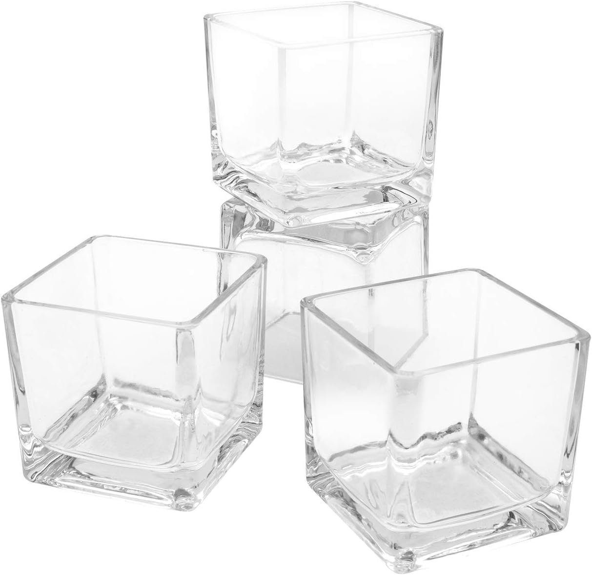 Flower Glass Vase Decorative Centerpiece for Home or Wedding - Clear Cube Shape, 2.5