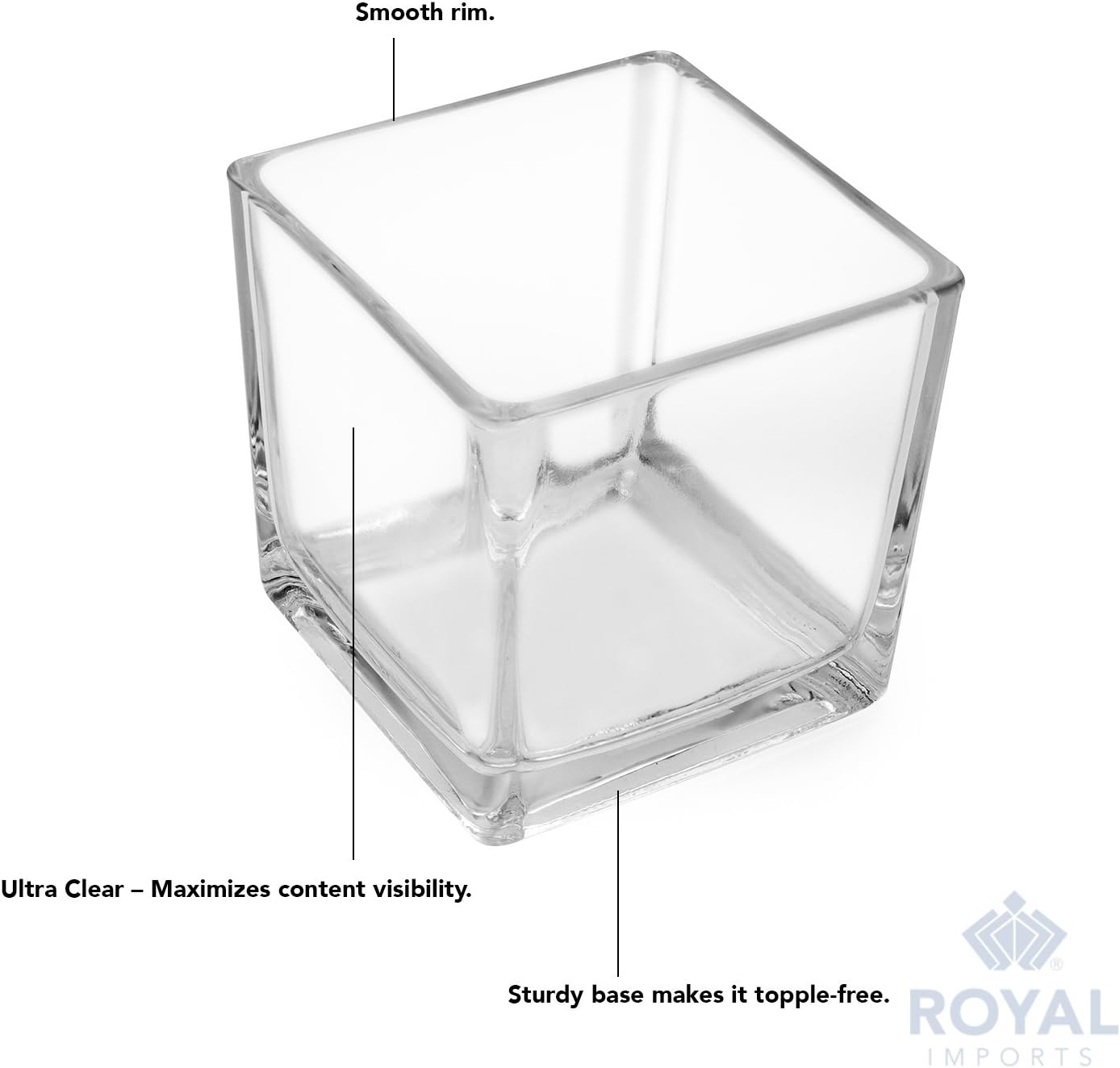 Flower Glass Vase Decorative Centerpiece for Home or Wedding - Clear Cube Shape, 2.5